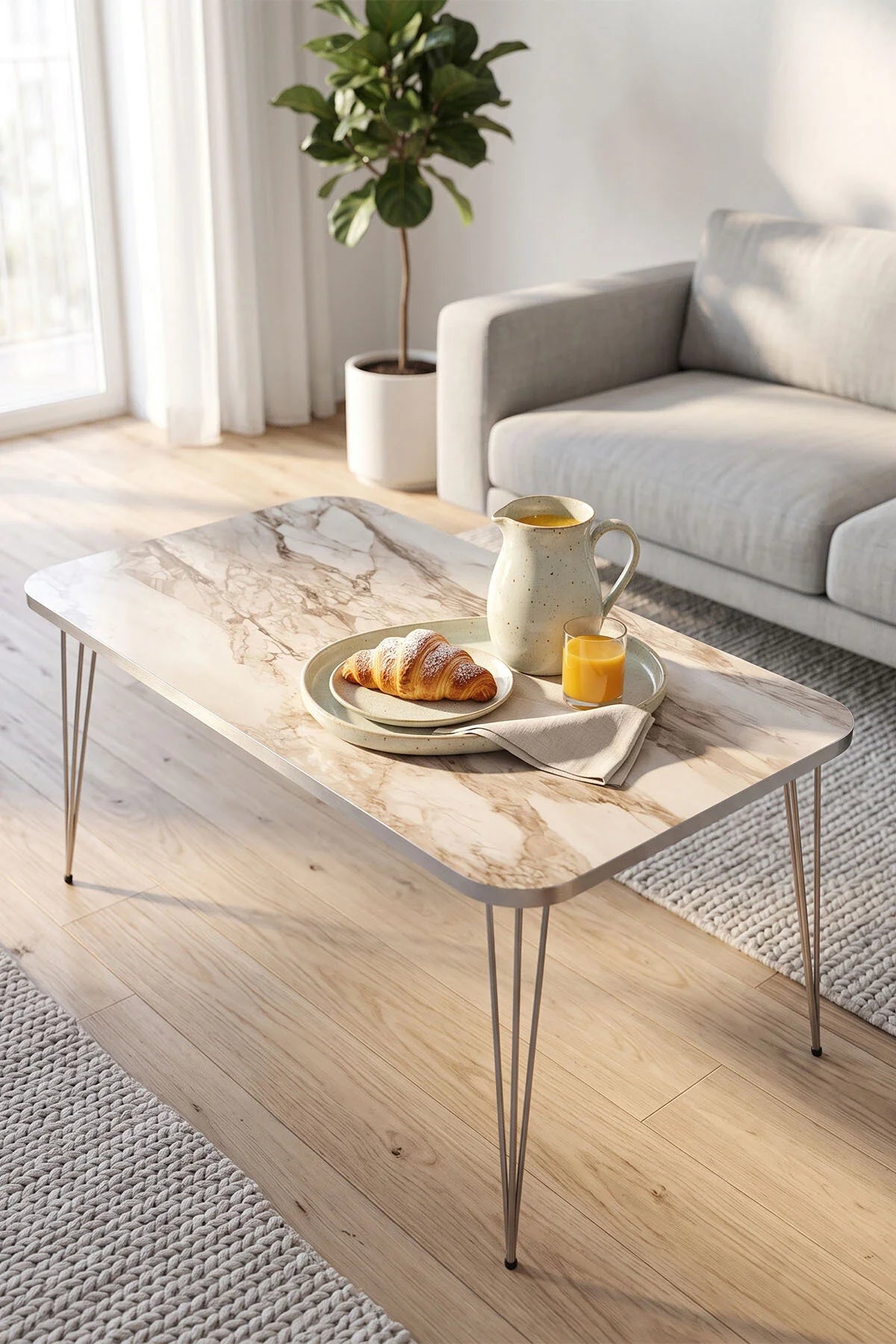 Сребърна телена холна маса Efes Бяла