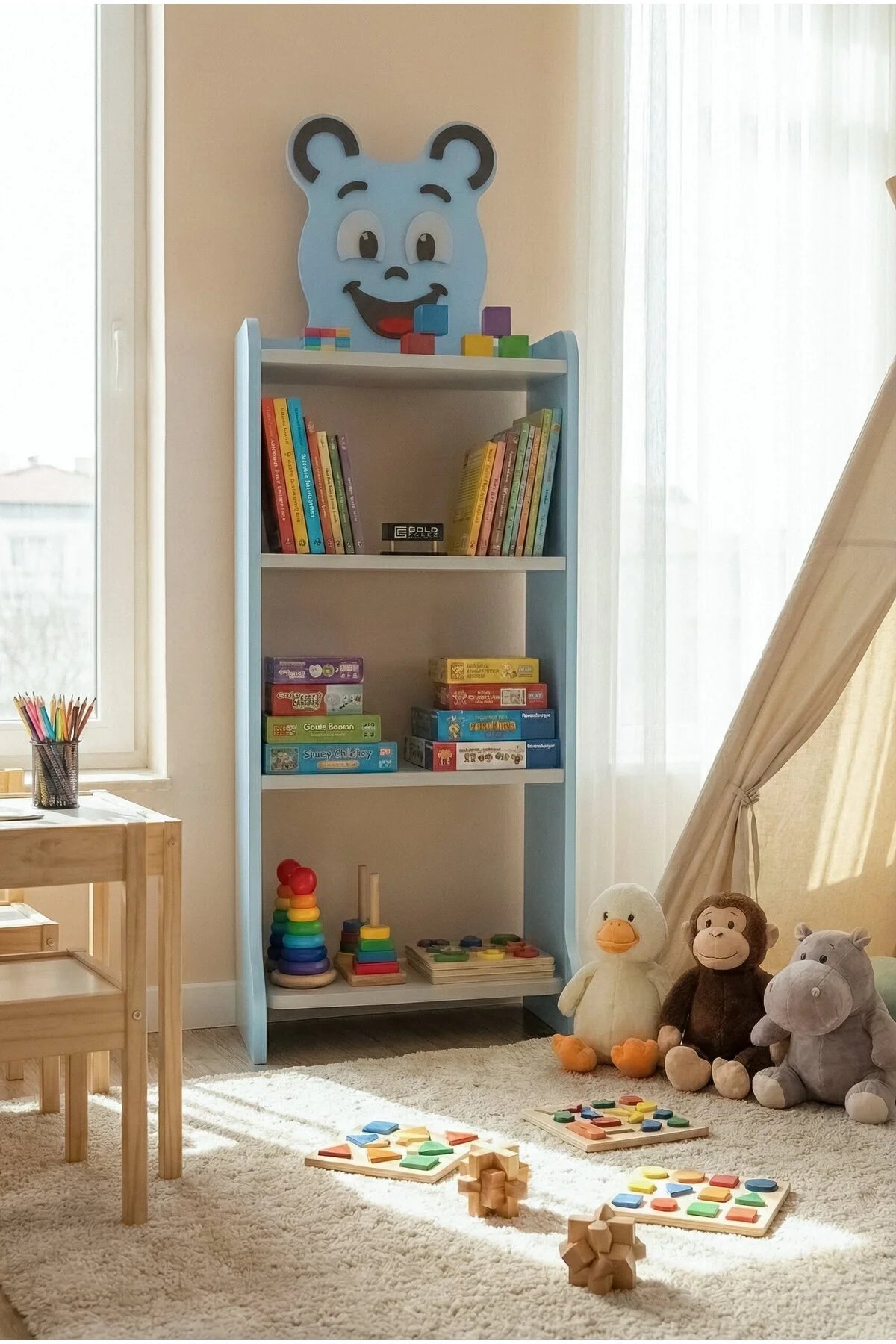 Детска етажерка за книги Happy Face синя – изображение 4