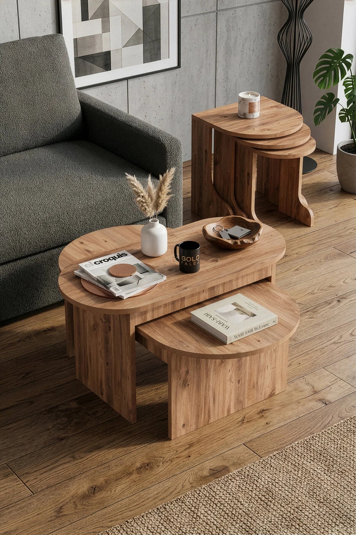 Комплект маса за кафе Setro Medium Nesting Кафяв 100x50