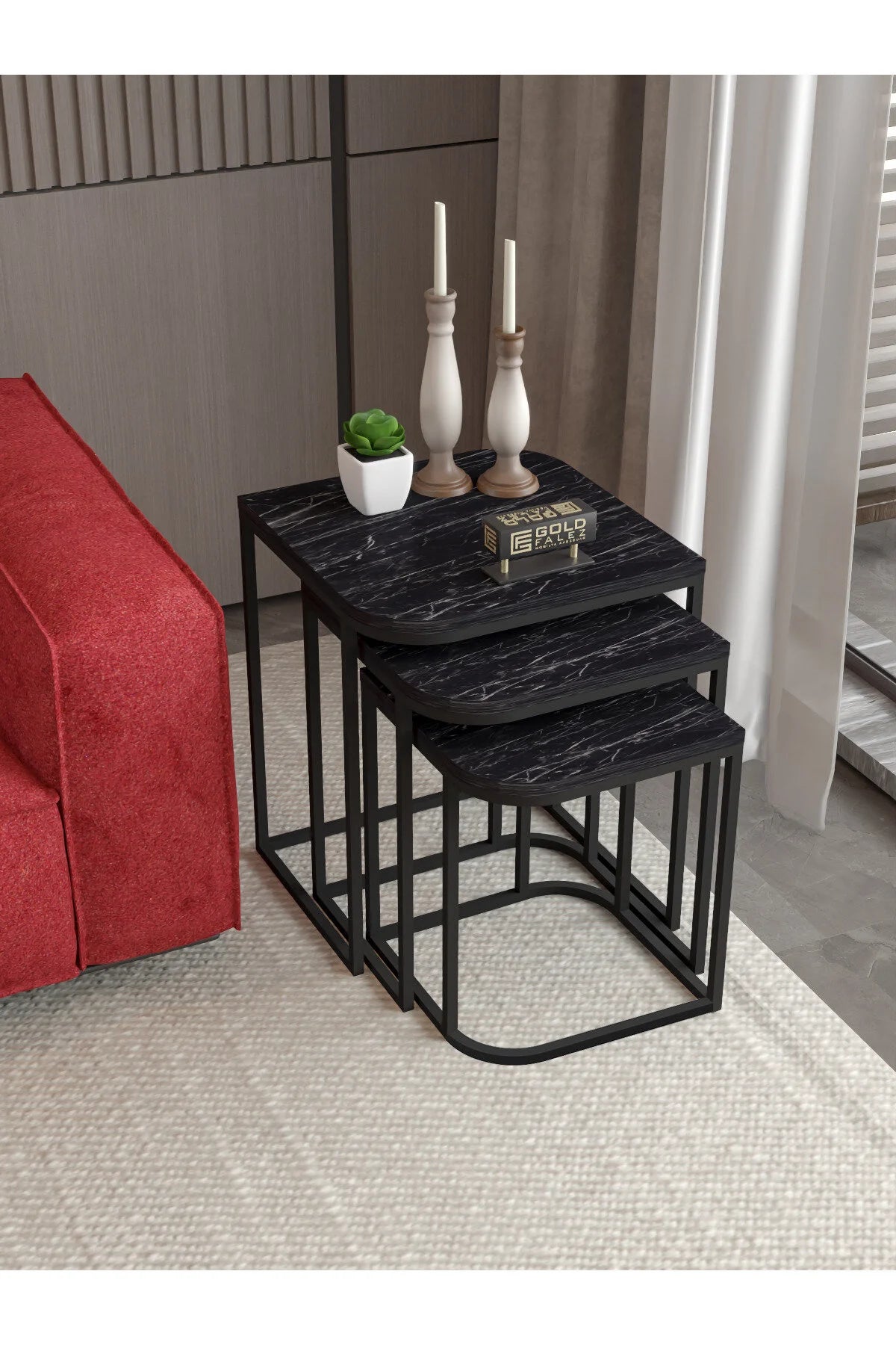Маса за кафе Damla Nesting Черна 3 бр