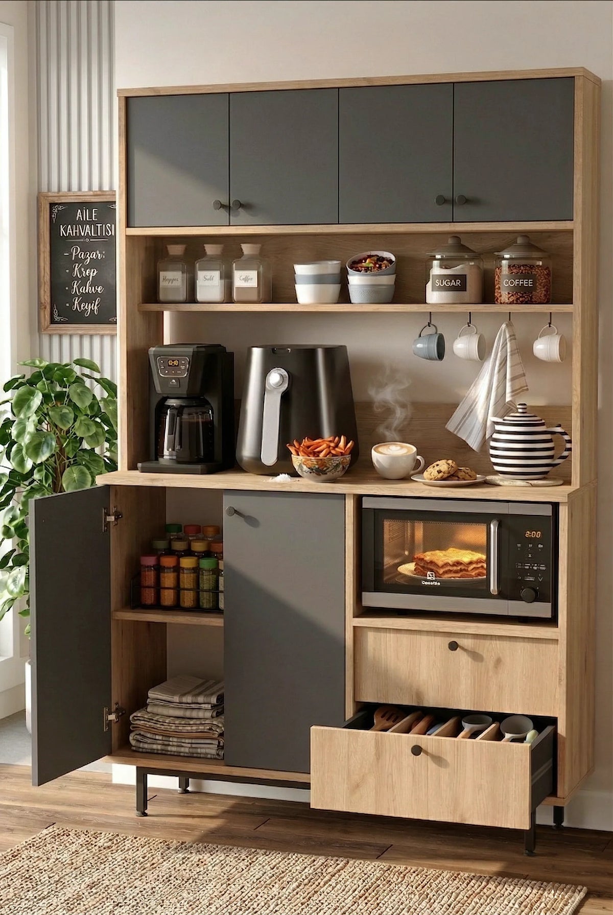 Серия Royce Coffee Corner Многофункционален шкаф Кухненски шкаф Кошница-антрацит – görsel 2