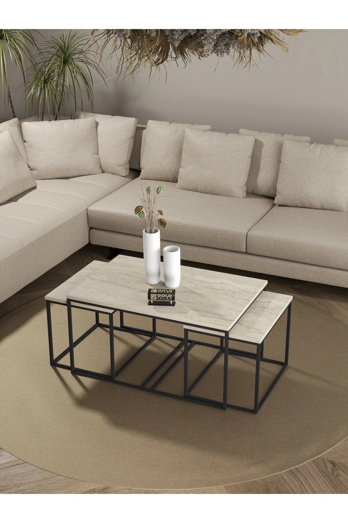Комплект маси за кафе Flora Travertine Beige Комплект от 4 бр – изображение 3