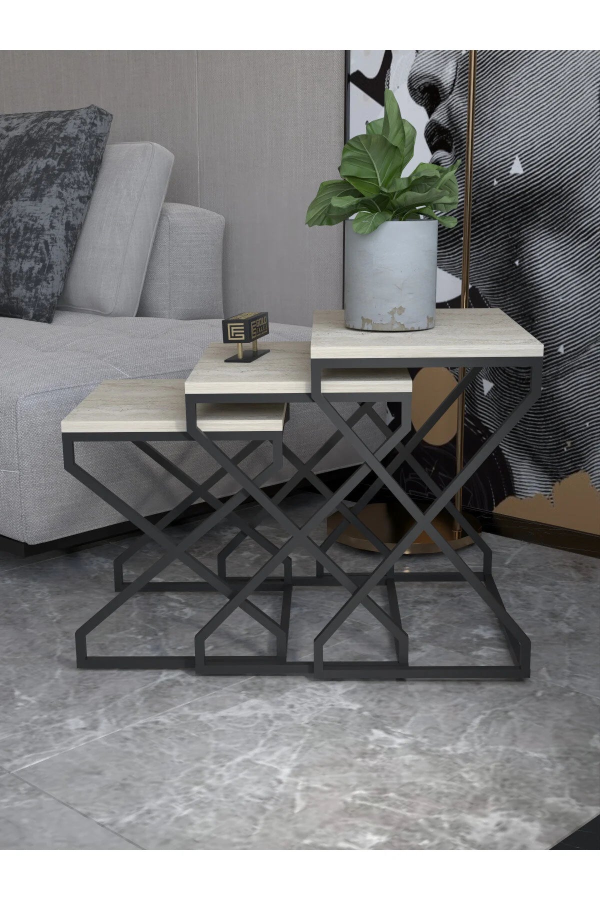 Маса за кафе V Lux Nesting Travertine Beige Комплект от 3 бр – изображение 3