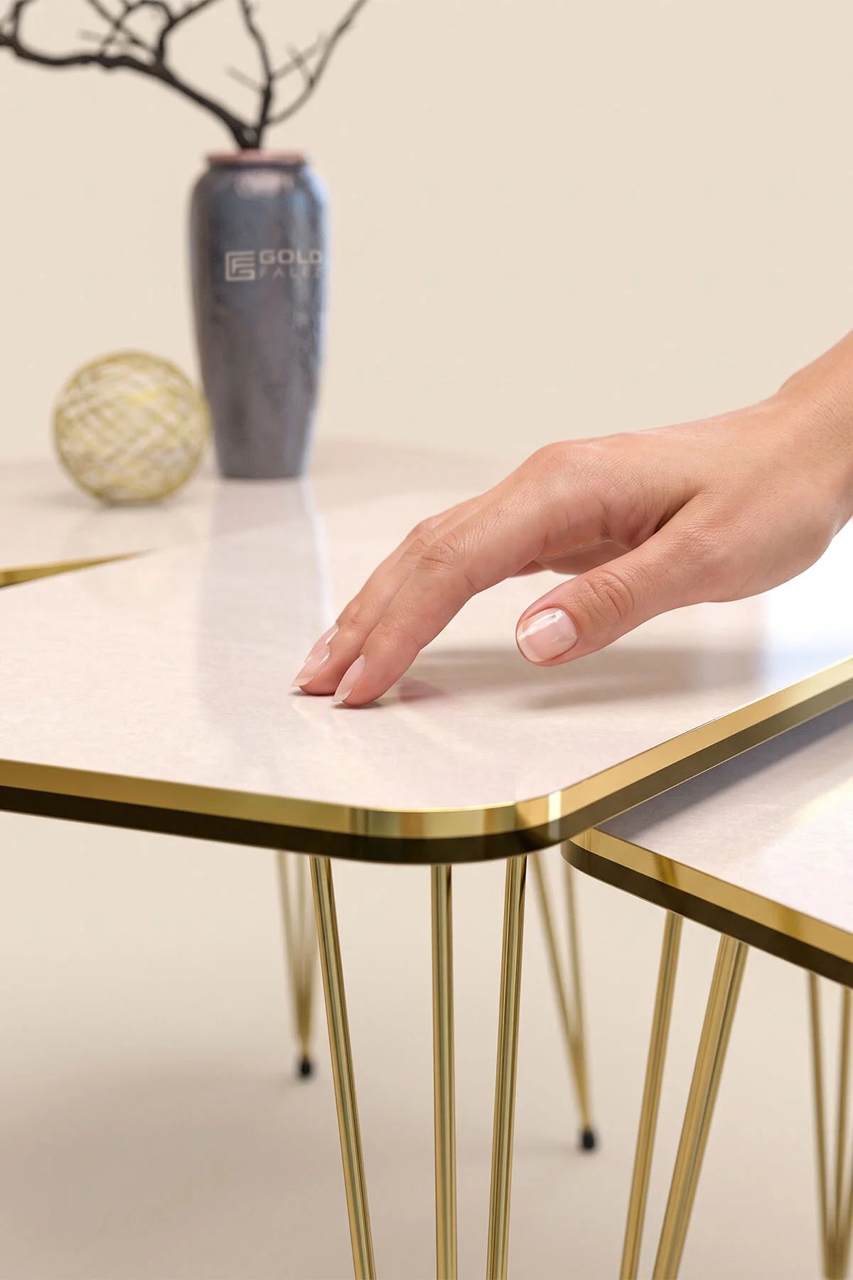 Кремаво бежово от 3 части златна тел – görsel 8