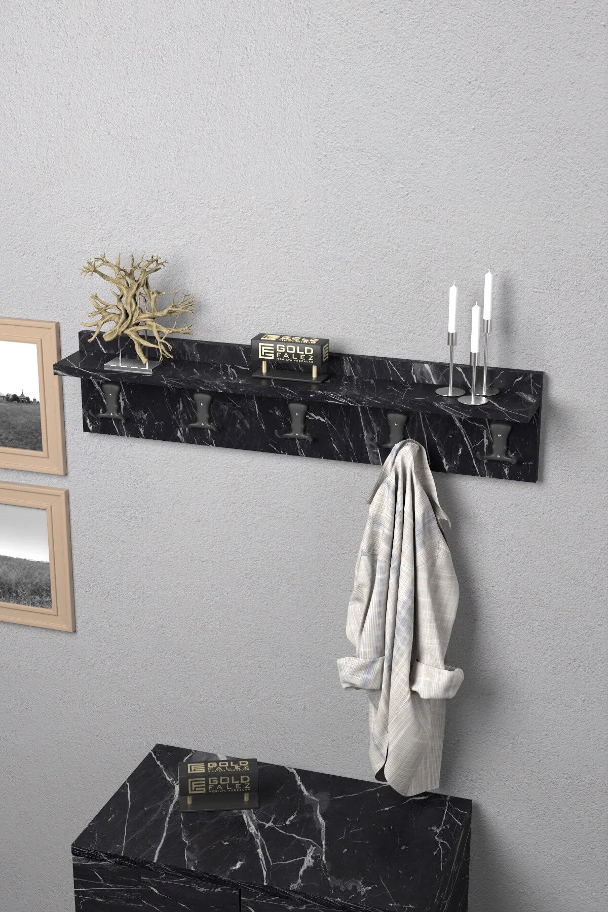 Закачалка за стена Черна 80 cm – görsel 2