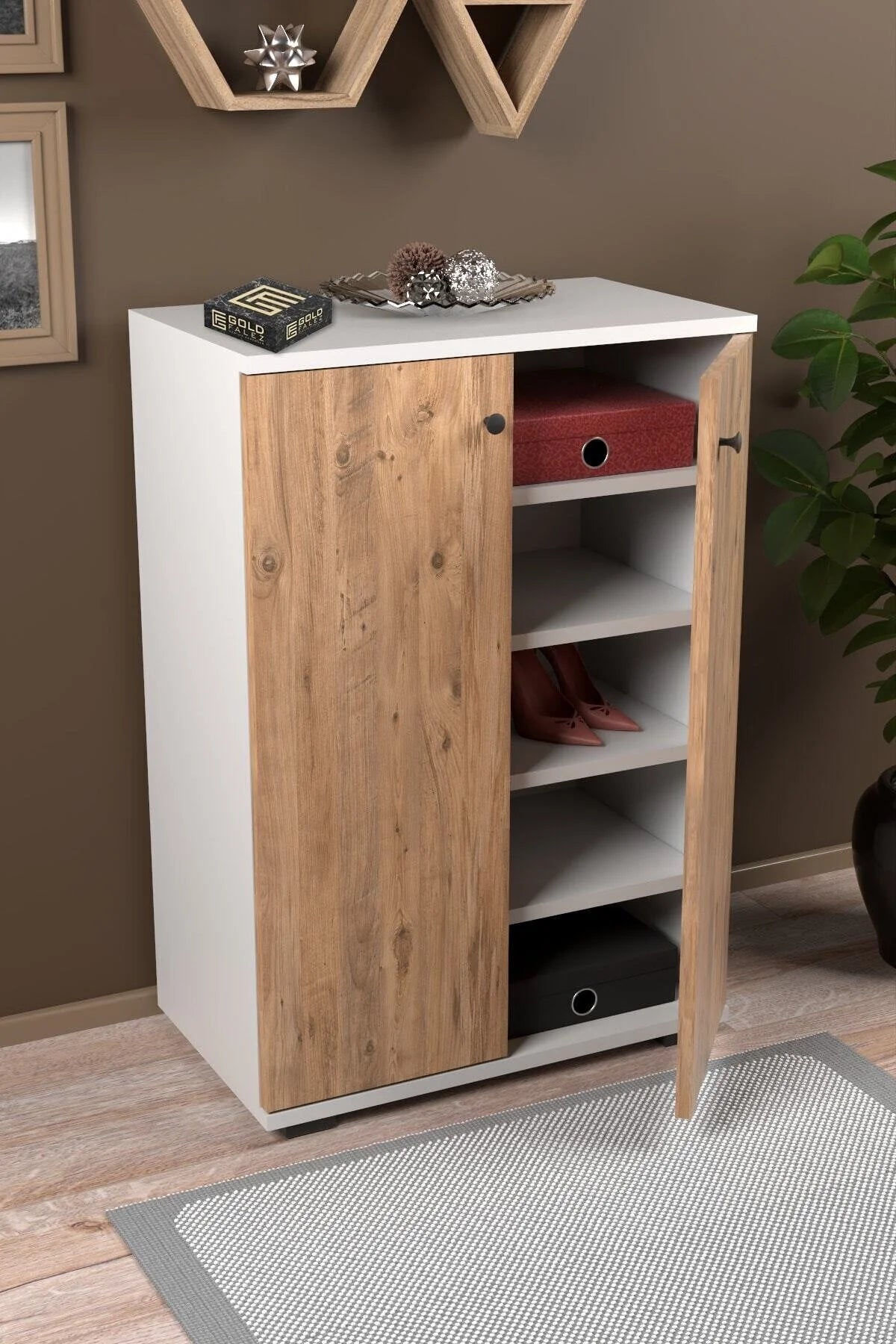 Покрита стойка за обувки Pine White 86 cm – görsel 3