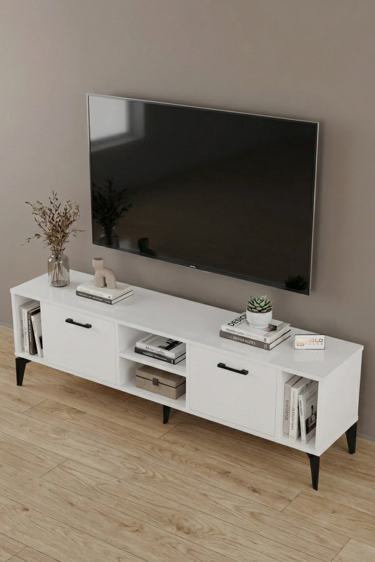 Поставка за телевизор Linya ПДЧ бяла 160x35 cm – изображение 4