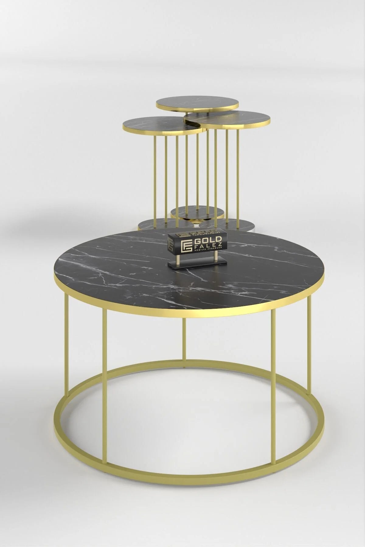 Комплект маси за кафе Gold Terra Bendir Black 4 части – görsel 5