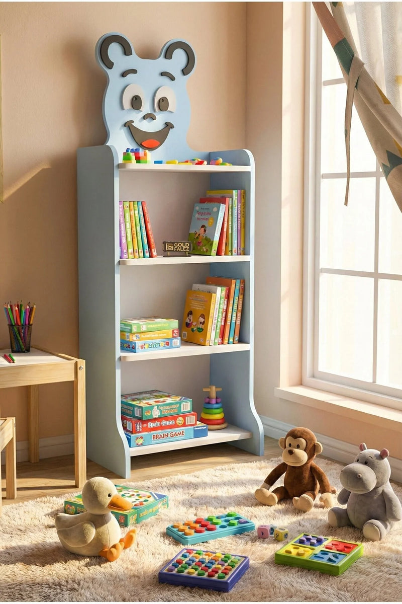 Детска етажерка за книги Happy Face синя