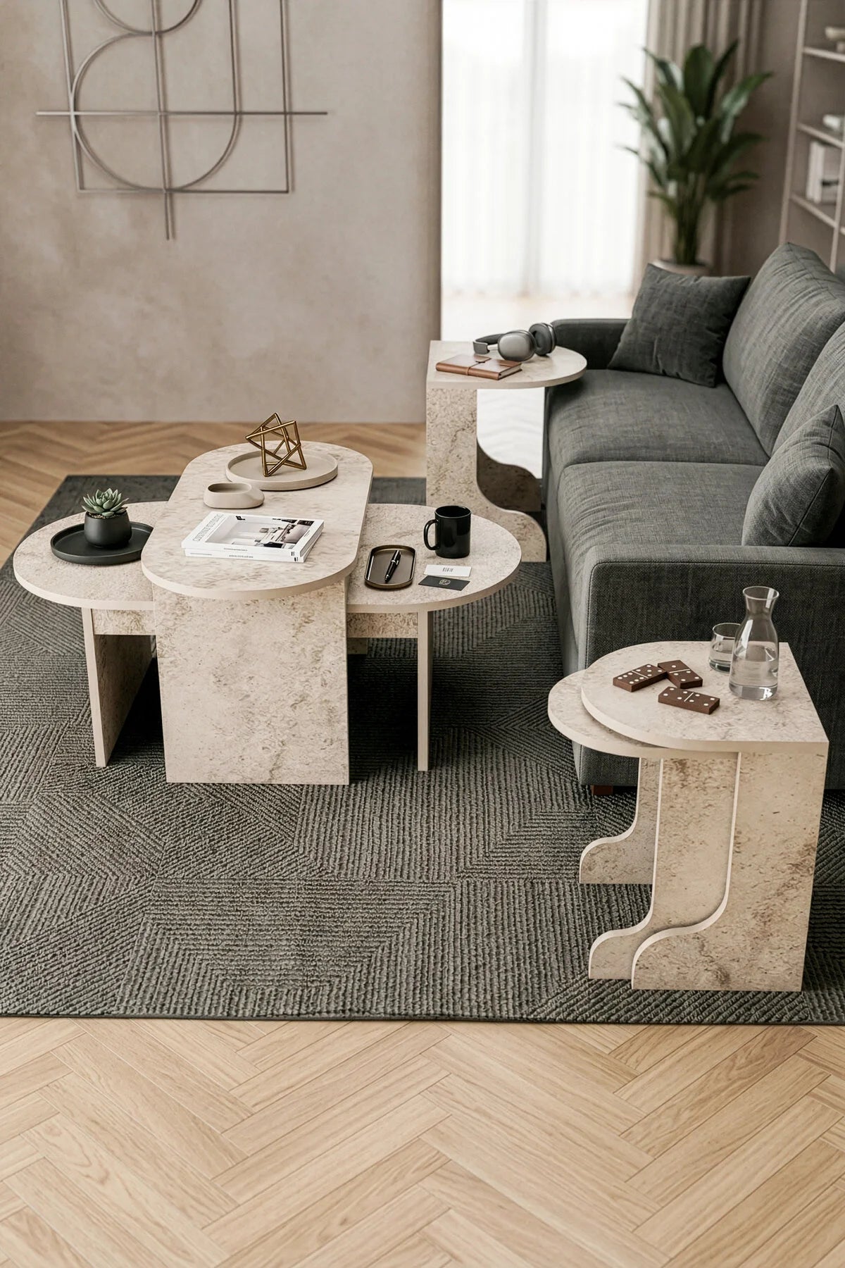 Комплект маса за кафе Setro Medium Nesting Ecru 100x50 – изображение 3