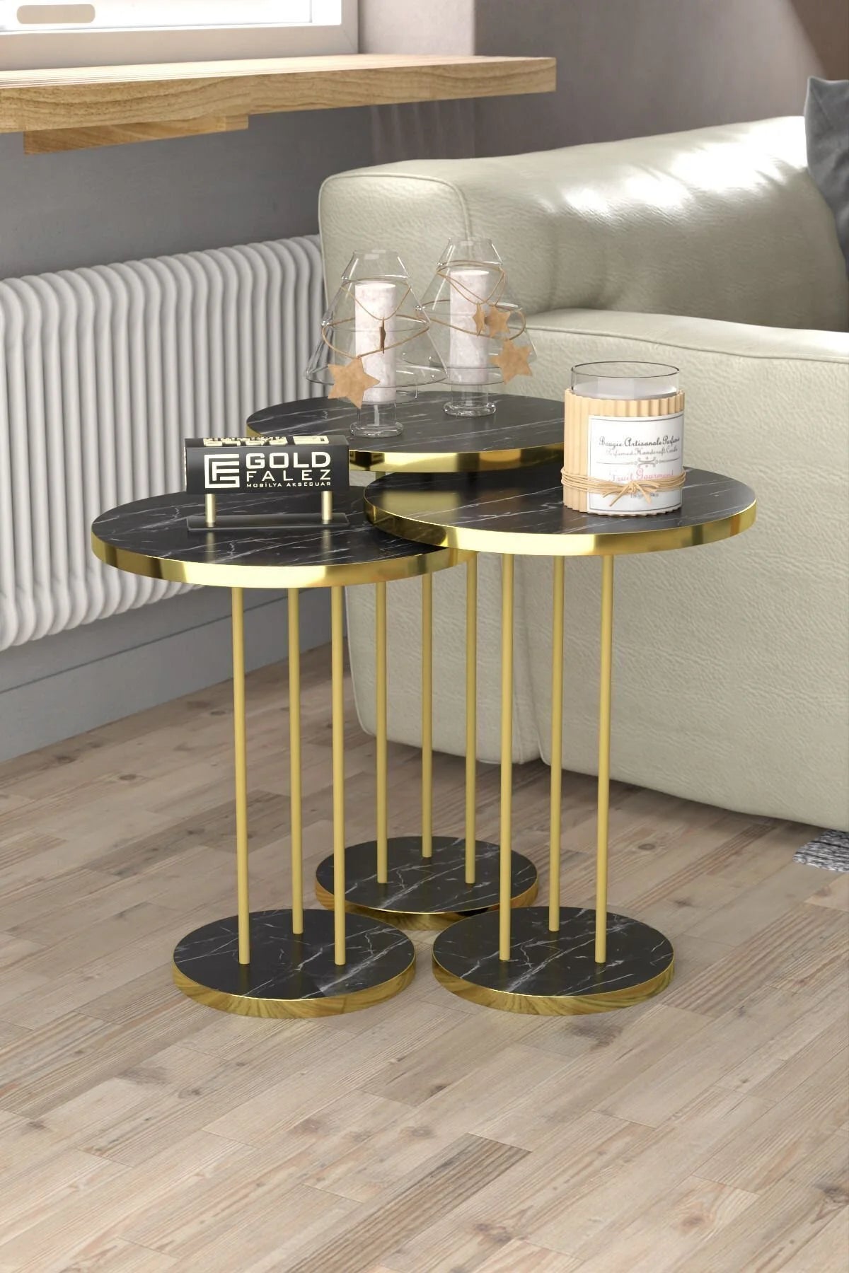 Комплект маси за кафе Gold Terra Bendir Black 4 части – görsel 6