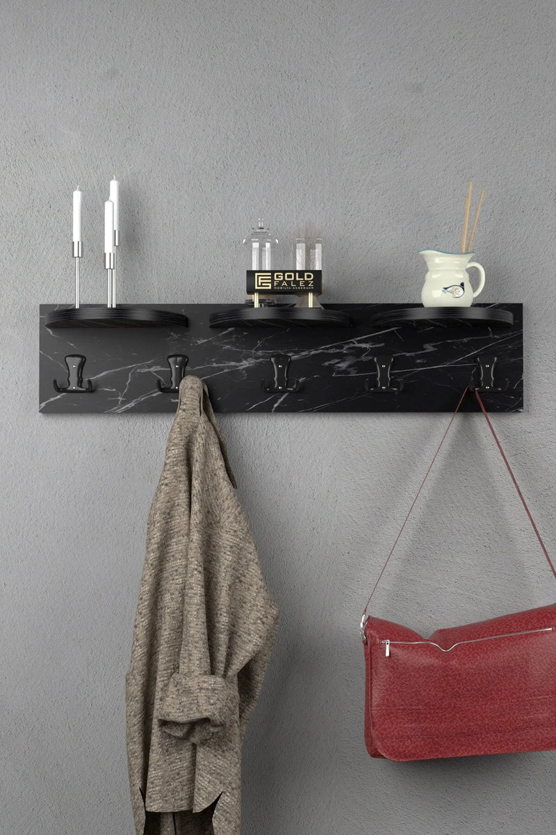 İlkal Закачалка за стена от 5 части Bendir Black 80 cm
