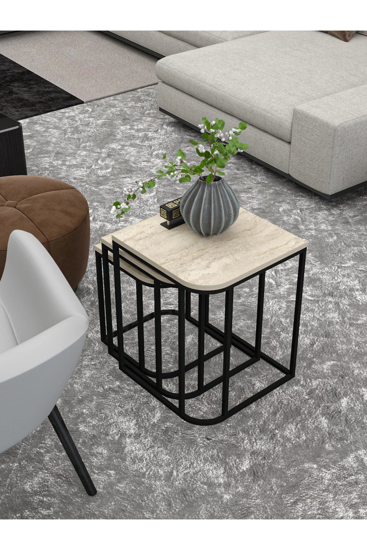 Маса за кафе Damla Nesting Travertine Beige Комплект от 3 бр – изображение 3