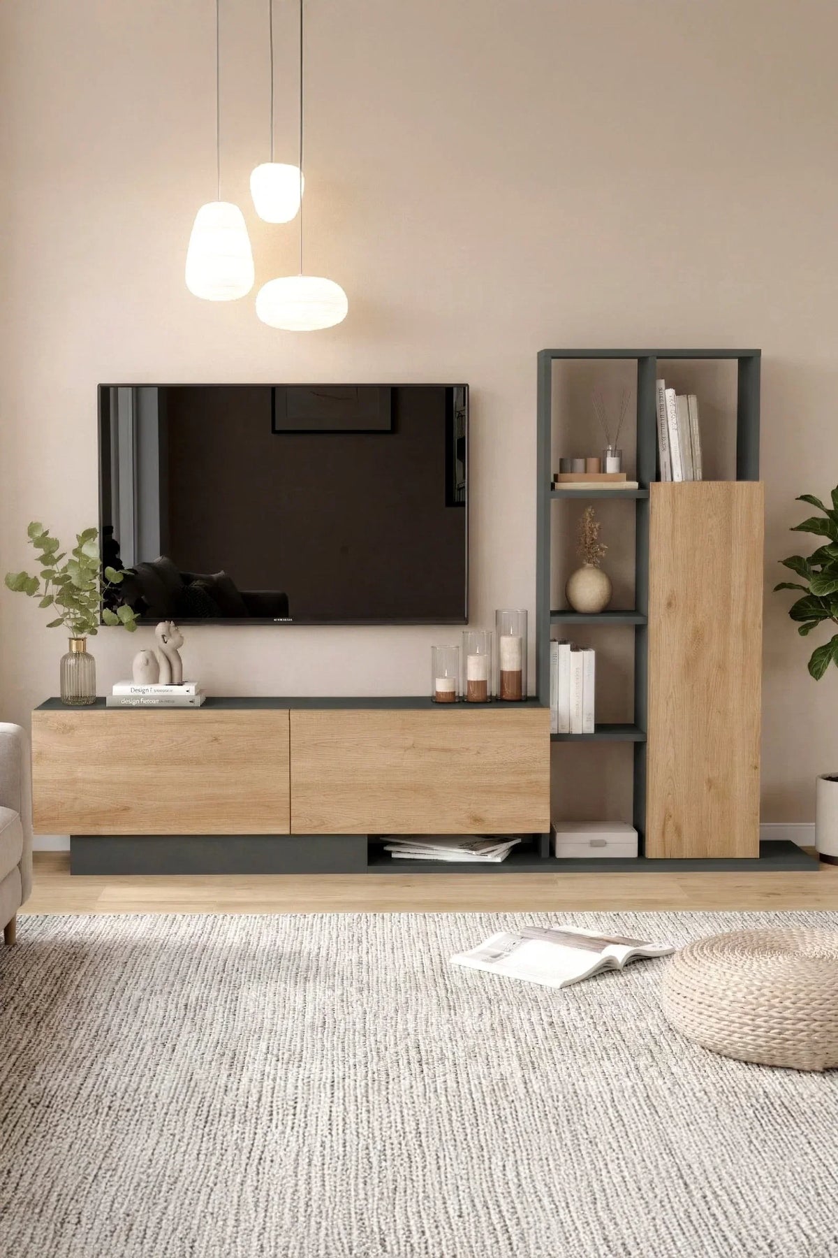 Blaze TV Unit Покрита библиотека Рафт Кошница-антрацит
