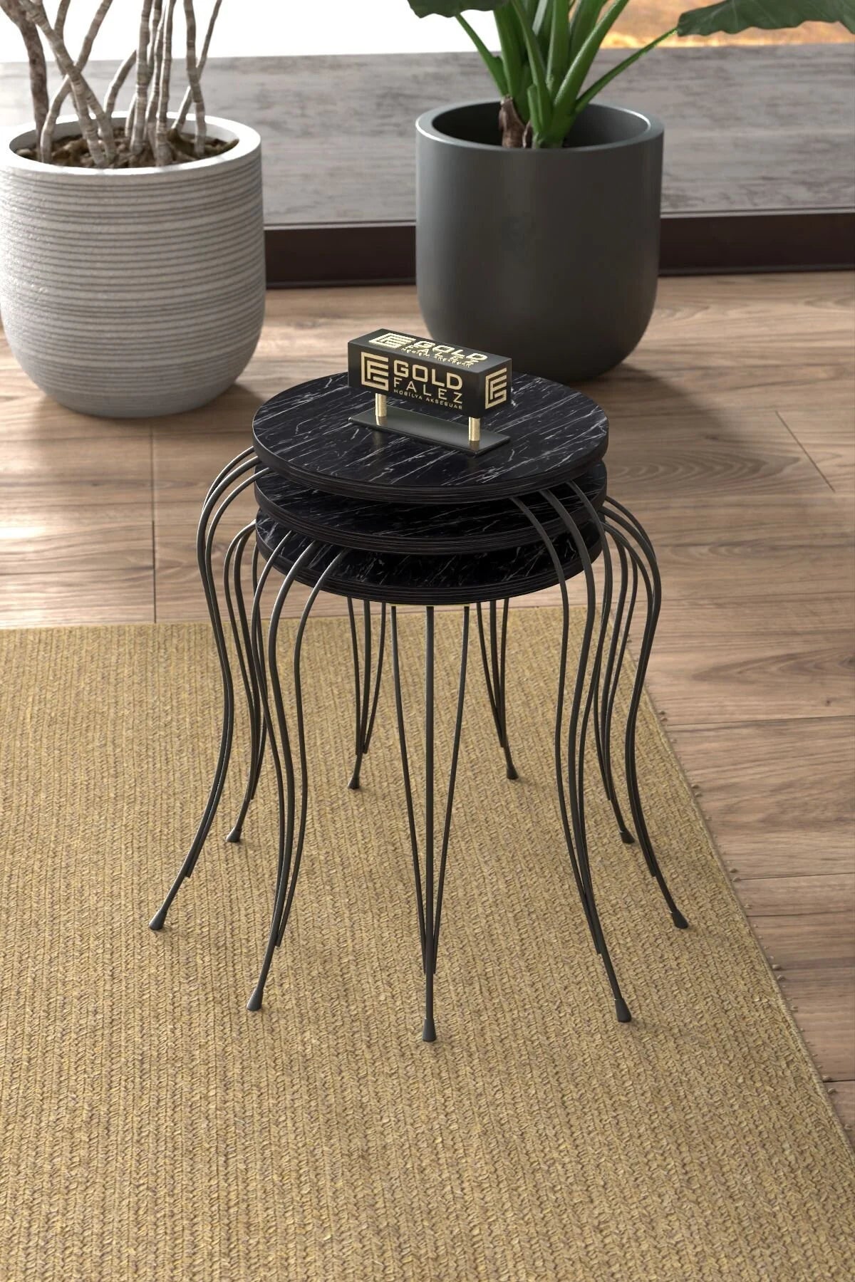 Маса за кафе Lükens Nesting Bendir черна от 3 части – görsel 3