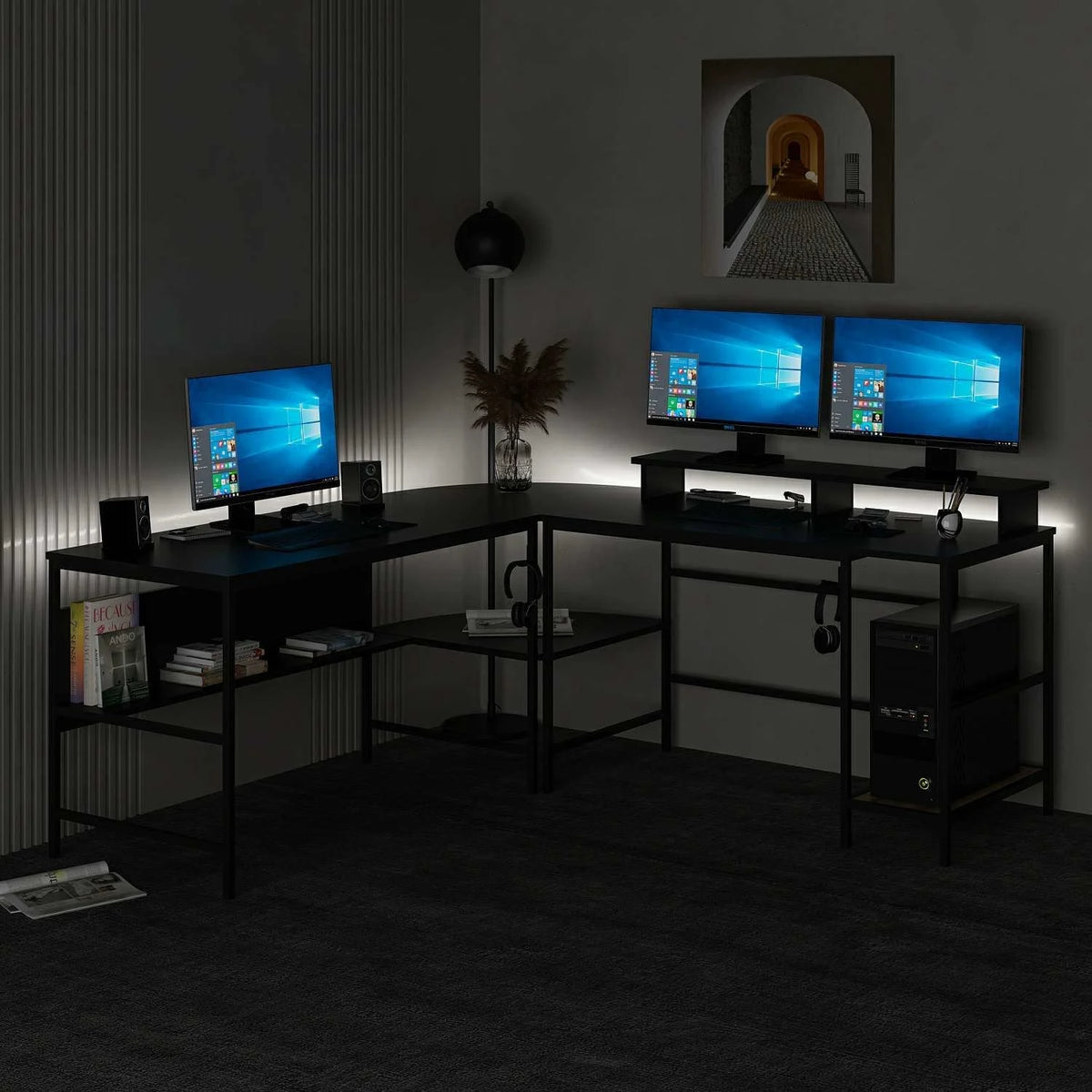 Ъглово бюро Greta L с RGB LED светлини - черно – görsel 2
