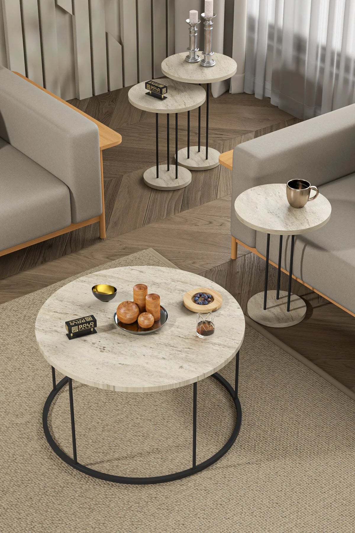 Комплект маса за кафе Terra Travertine Beige Комплект от 4 бр – изображение 2