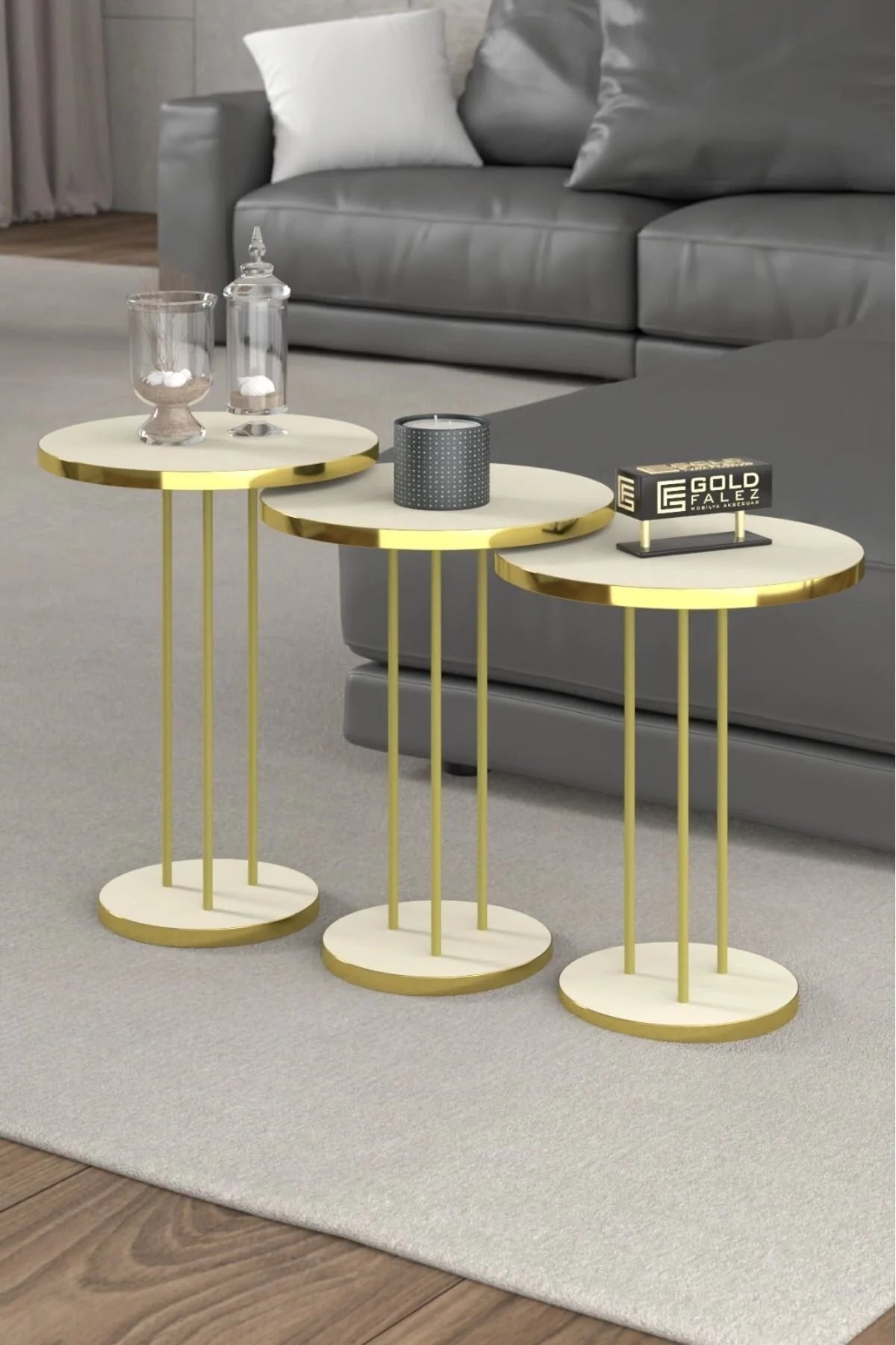 Комплект масички Gold Terra Крем-Бежов 3 бр – изображение 2