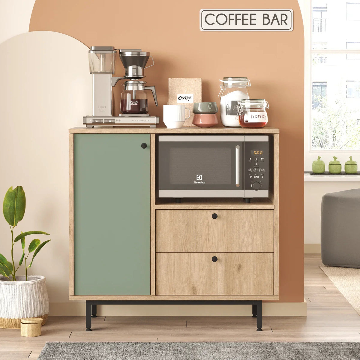 Серия Royce Coffee Corner Многофункционален шкаф Кухненски шкаф Кошница-Липово зелено – изображение 4
