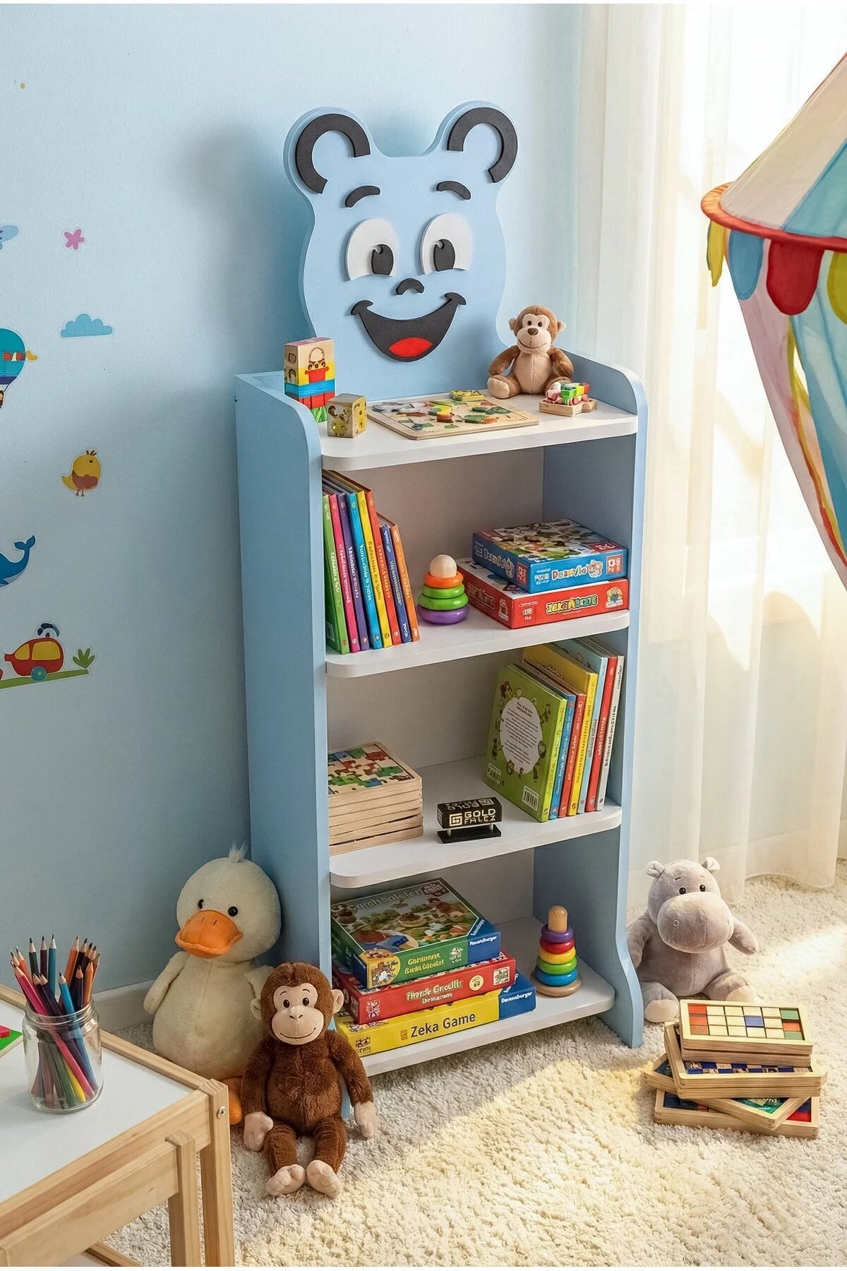 Детска етажерка за книги Happy Face синя – изображение 2