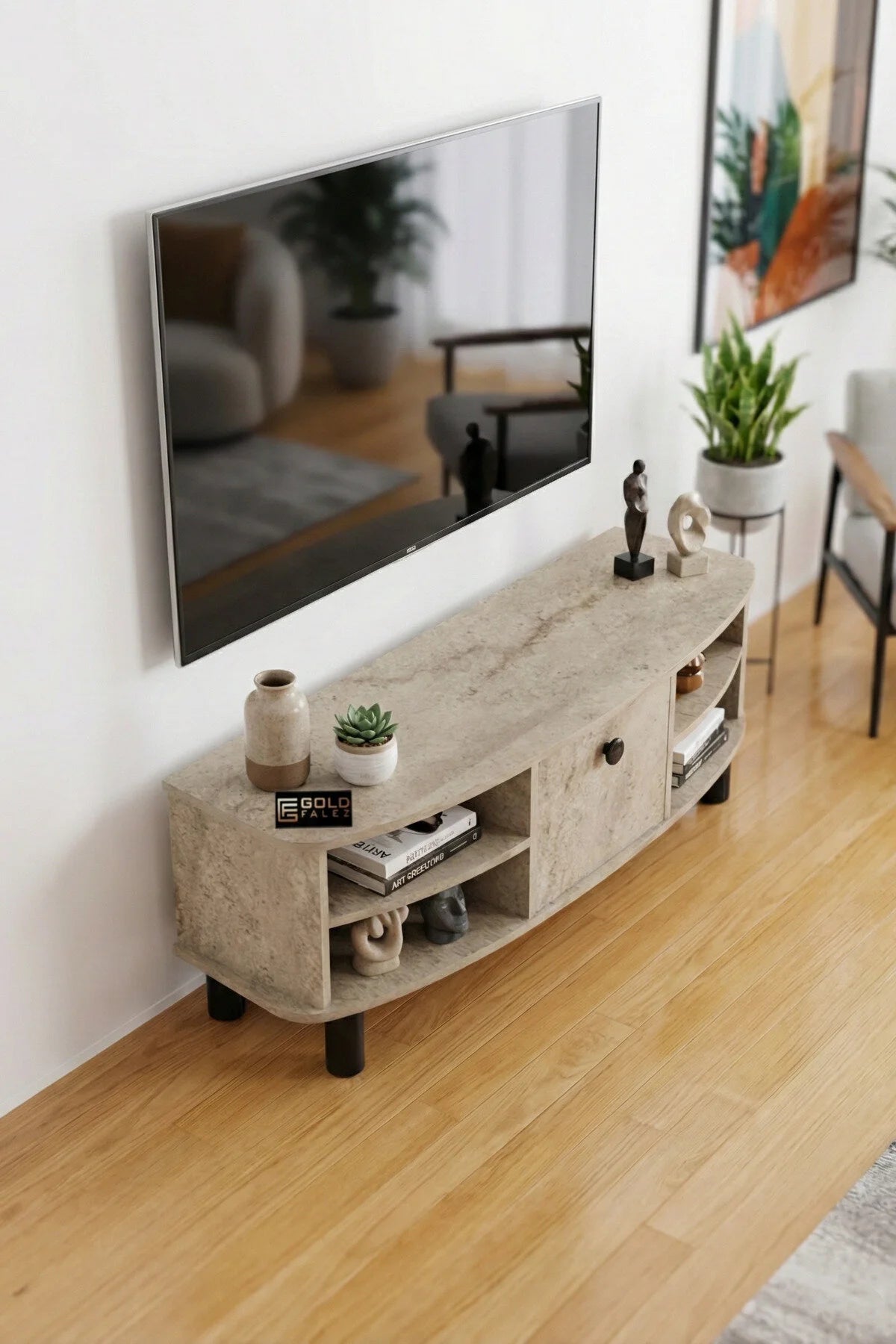Стойка за телевизор Vienna ПДЧ Екрю 136x44 cm – изображение 5