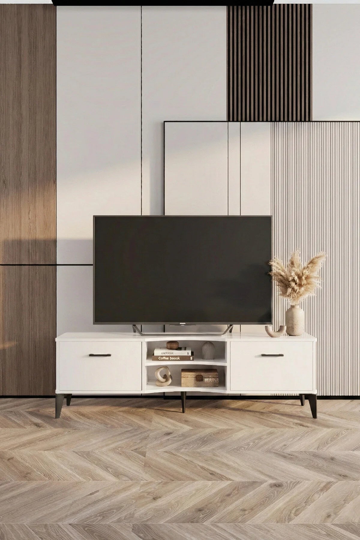 Стойка за телевизор Вера ПДЧ бяла 160x35 cm – изображение 2