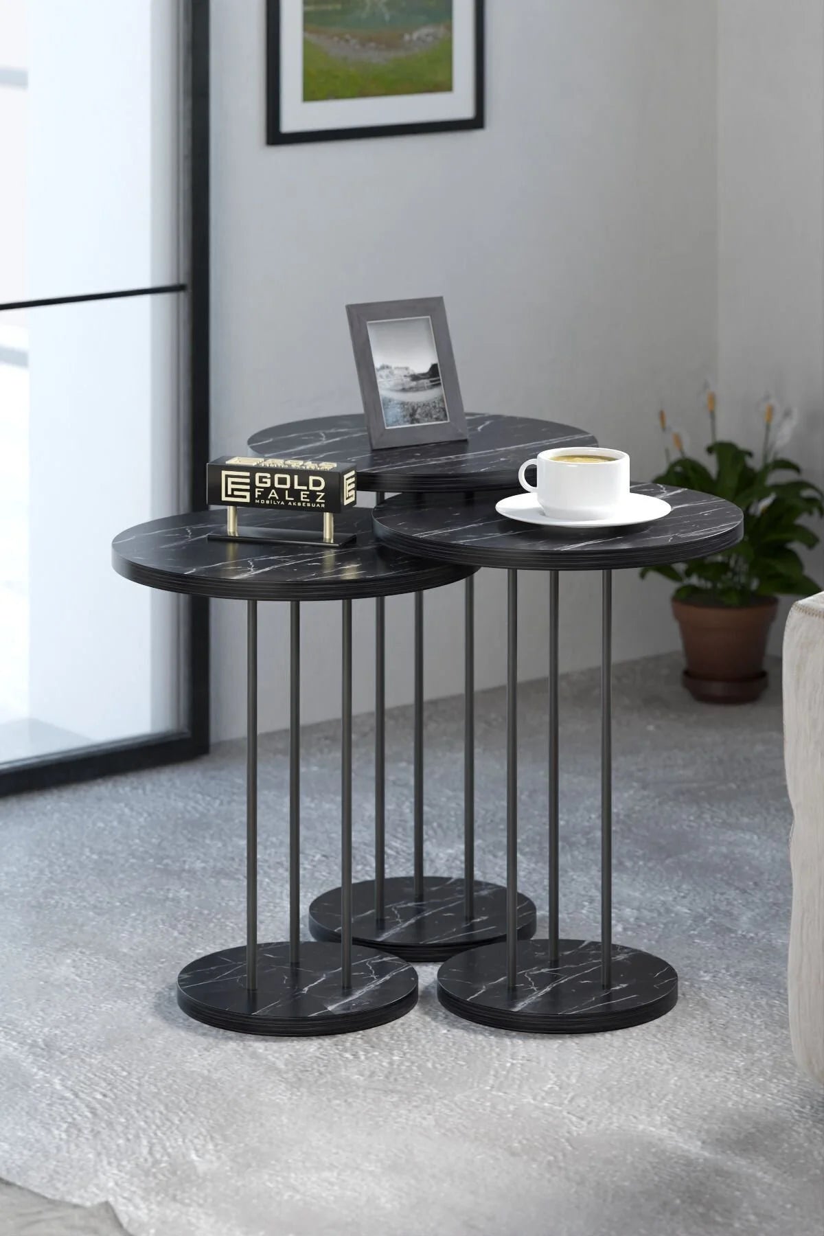 Комплект маси за кафе Black Terra Bendir Black 4 части – изображение 6
