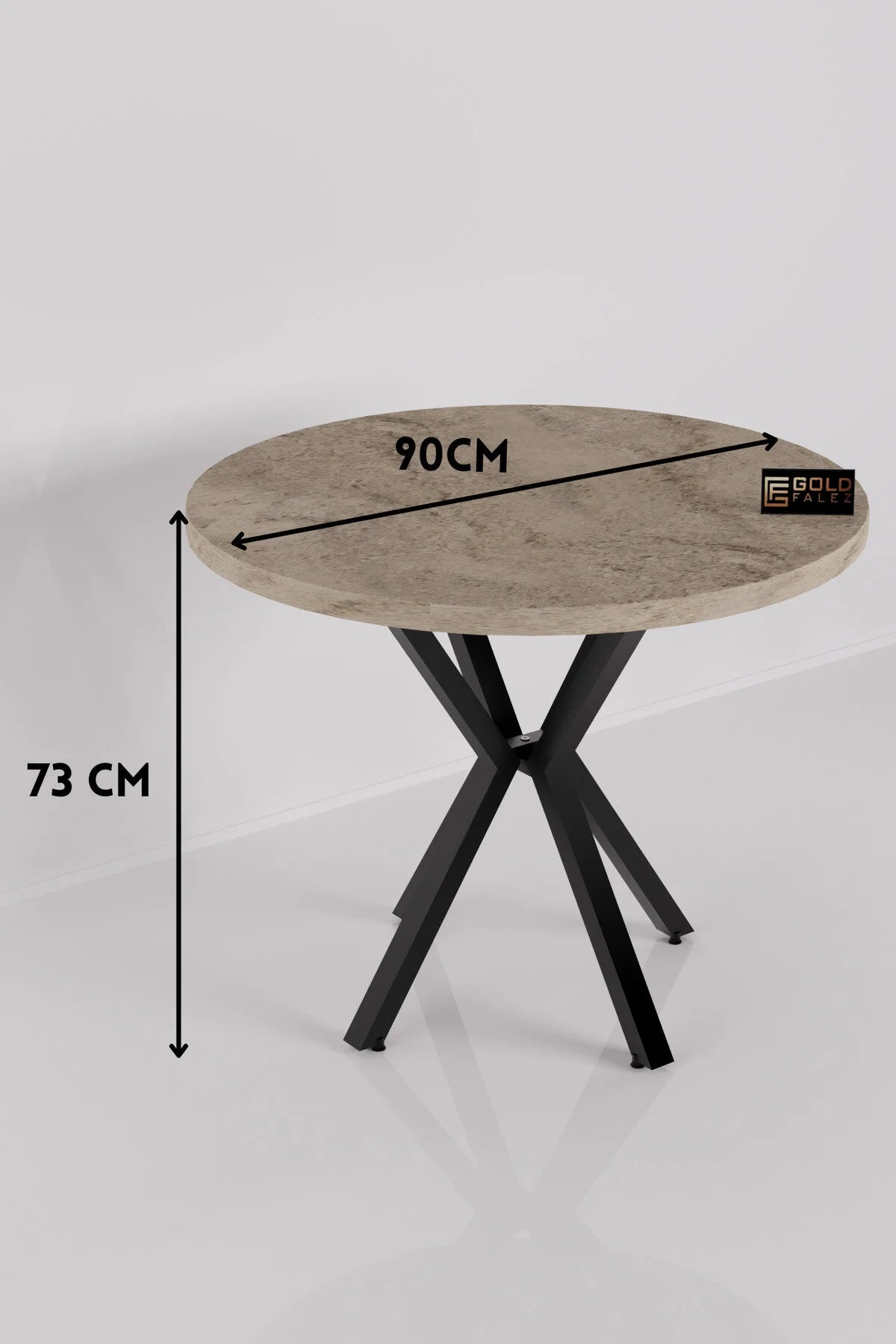 Кухненска маса 90 cm Кръгла маса Модерен метален крак Кафе Балкон Офис Трапезна маса 9826 Травертин – изображение 2
