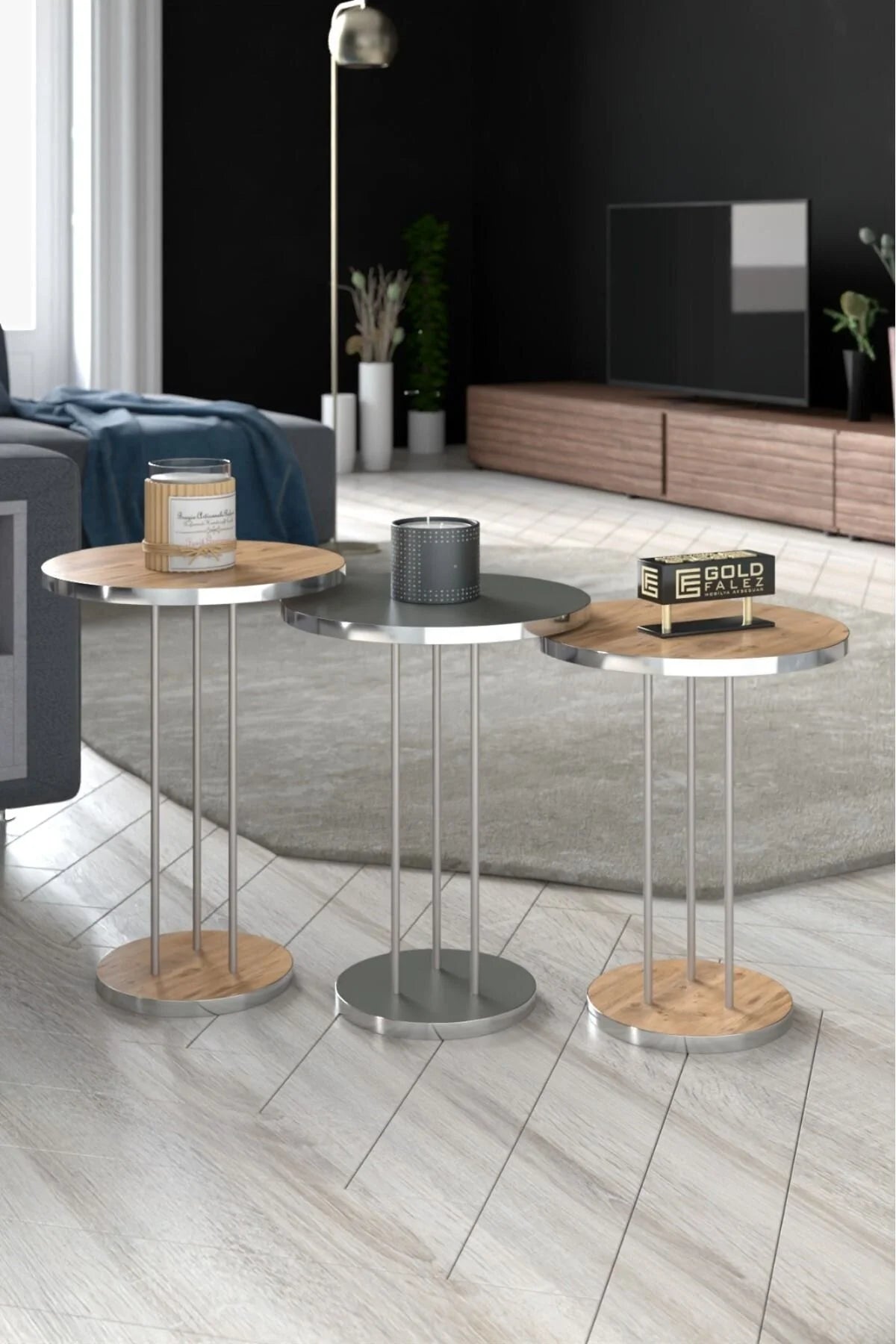 Комплект масички Silver Terra Орех-Антрацит 3 бр – görsel 3