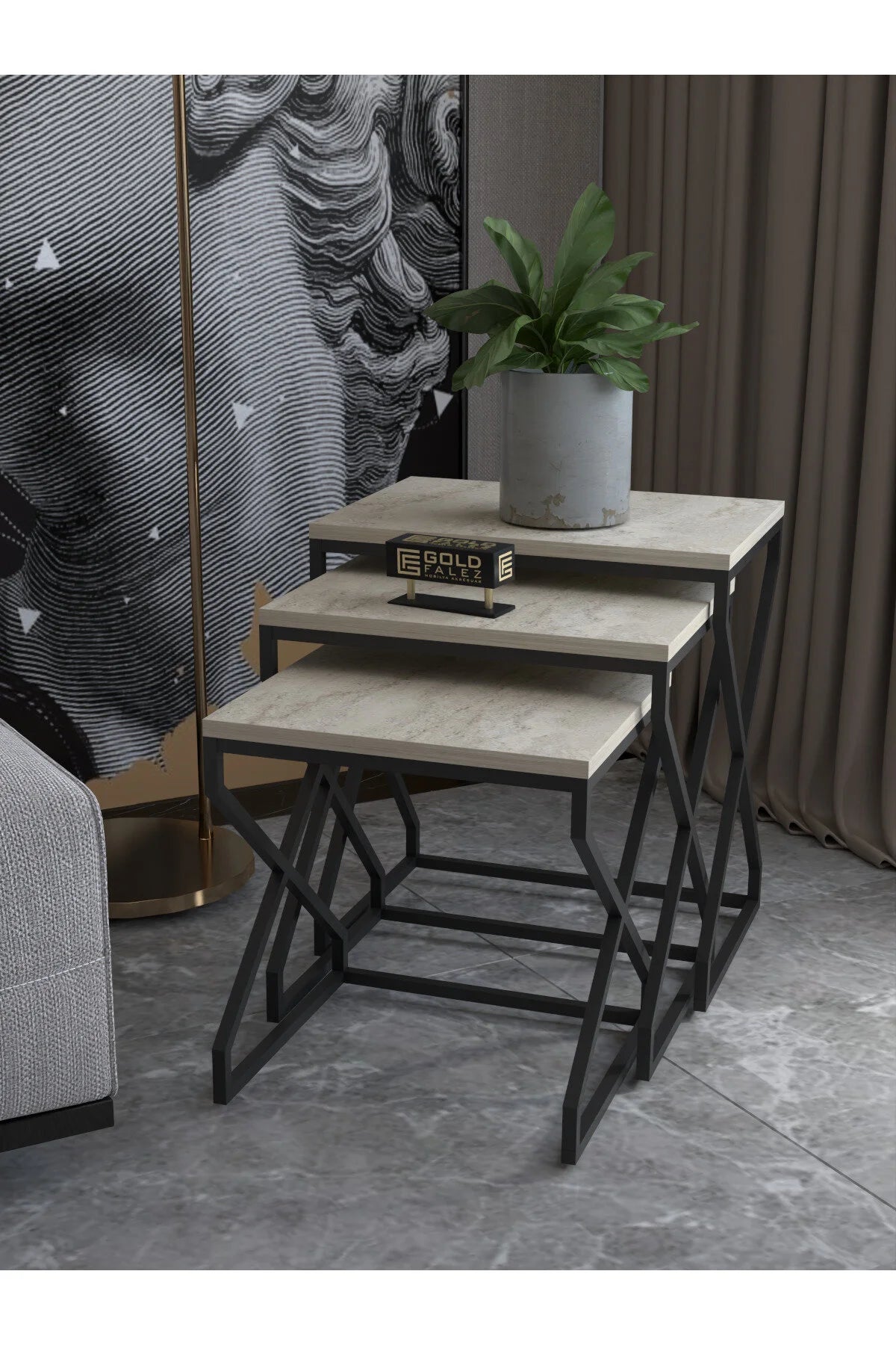Маса за кафе V Lux Nesting Travertine Beige Комплект от 3 бр