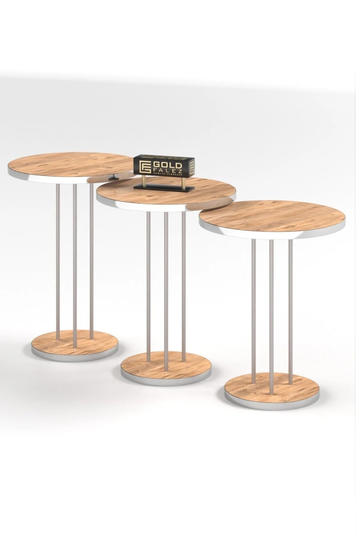 Сребърен комплект масички Terra Орех-Кафяв 3 части – изображение 4