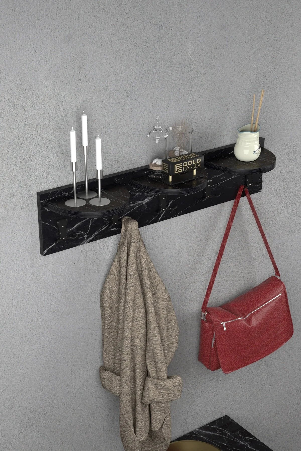 İlkal Закачалка за стена от 5 части Bendir Black 80 cm – görsel 2