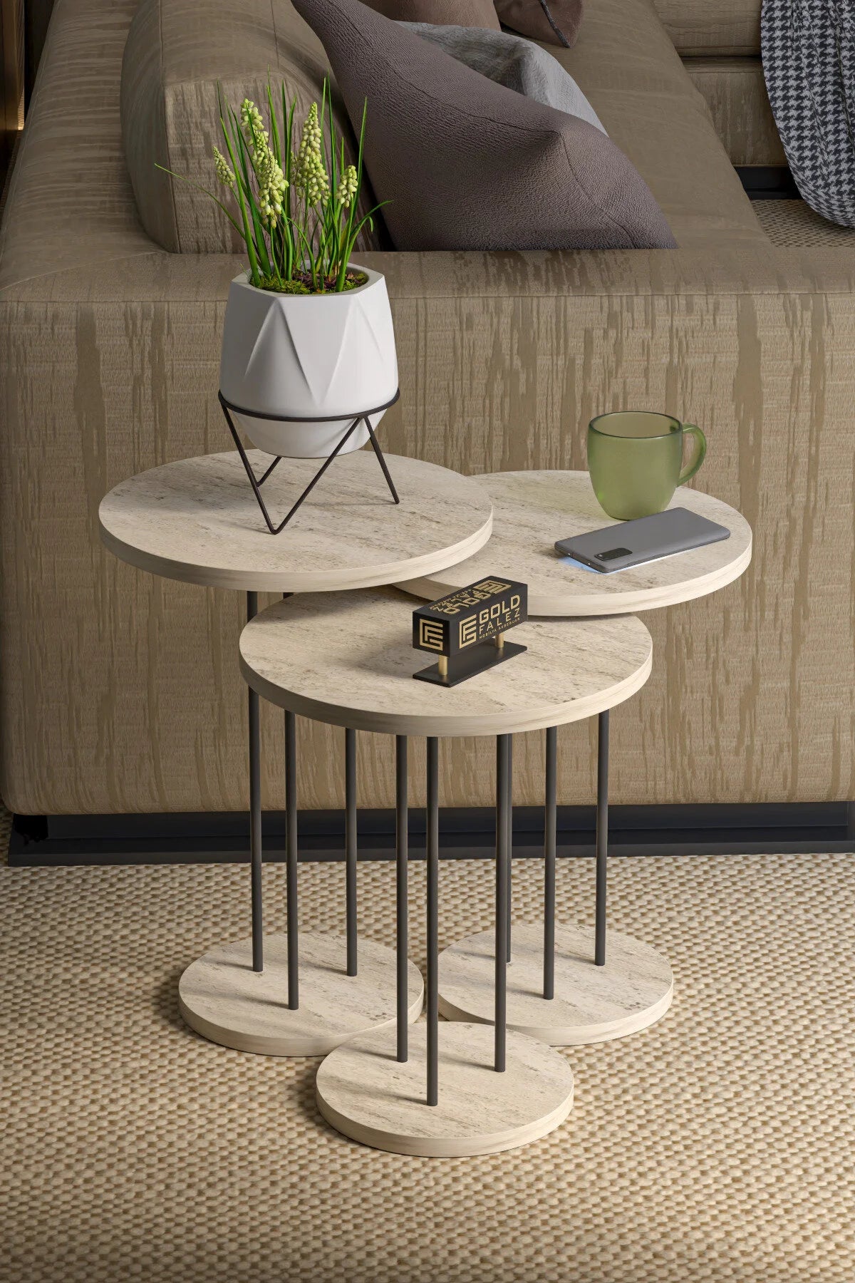 Маса за кафе Terra Nesting Travertine Beige Комплект от 3 бр – görsel 2