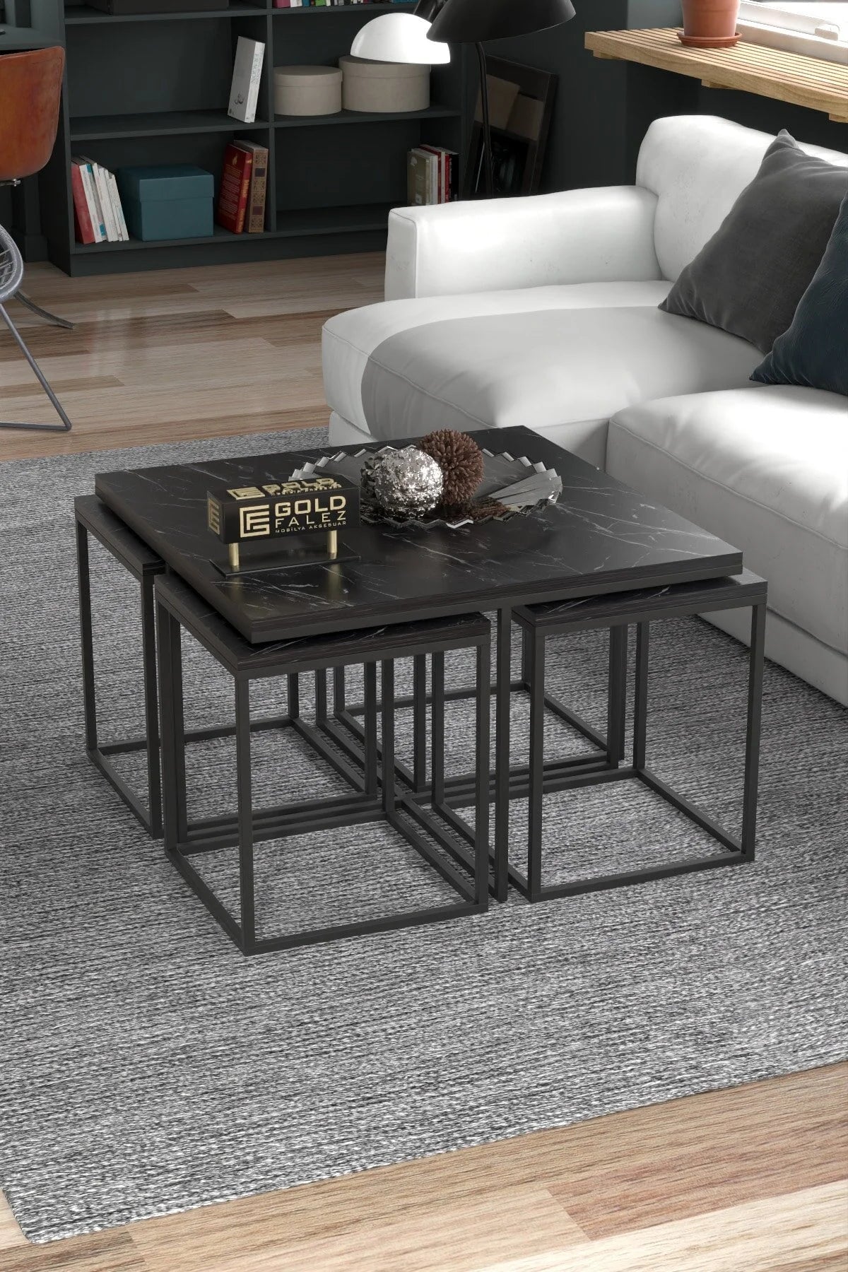 Златен комплект масичка за кафе Bendir Black от 5 части – изображение 3