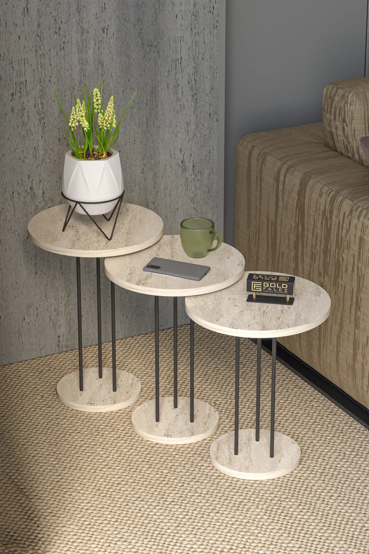 Маса за кафе Terra Nesting Travertine Beige Комплект от 3 бр – görsel 3