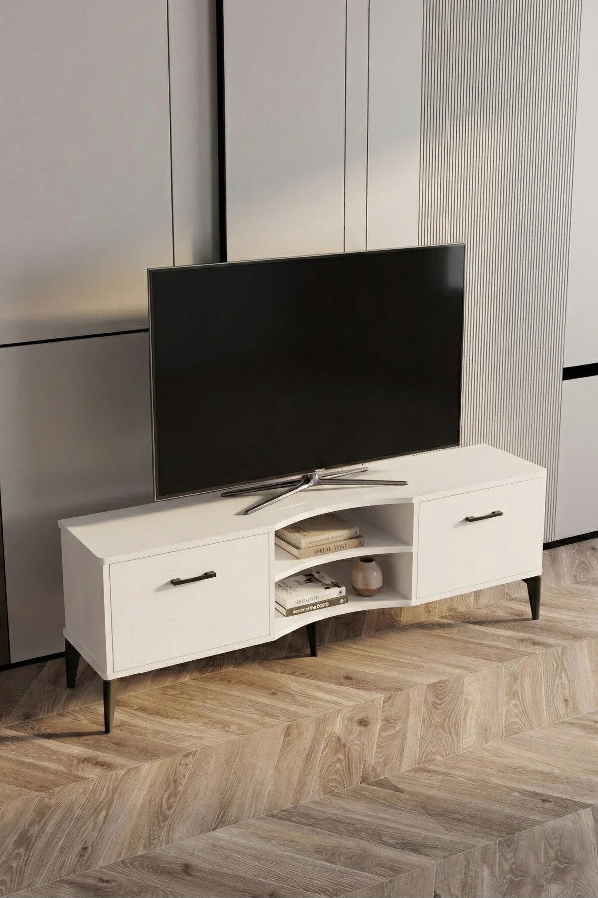 Стойка за телевизор Вера ПДЧ бяла 160x35 cm – изображение 5