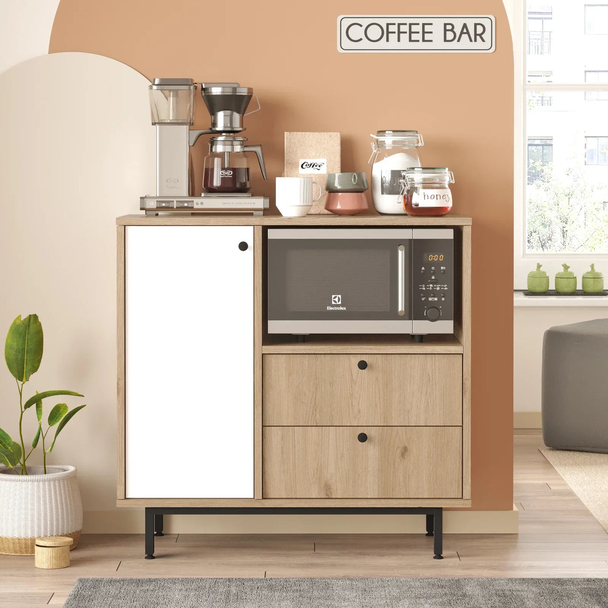 Серия Royce Coffee Corner Многофункционален шкаф Кухненски шкаф Кошница-бял – görsel 4