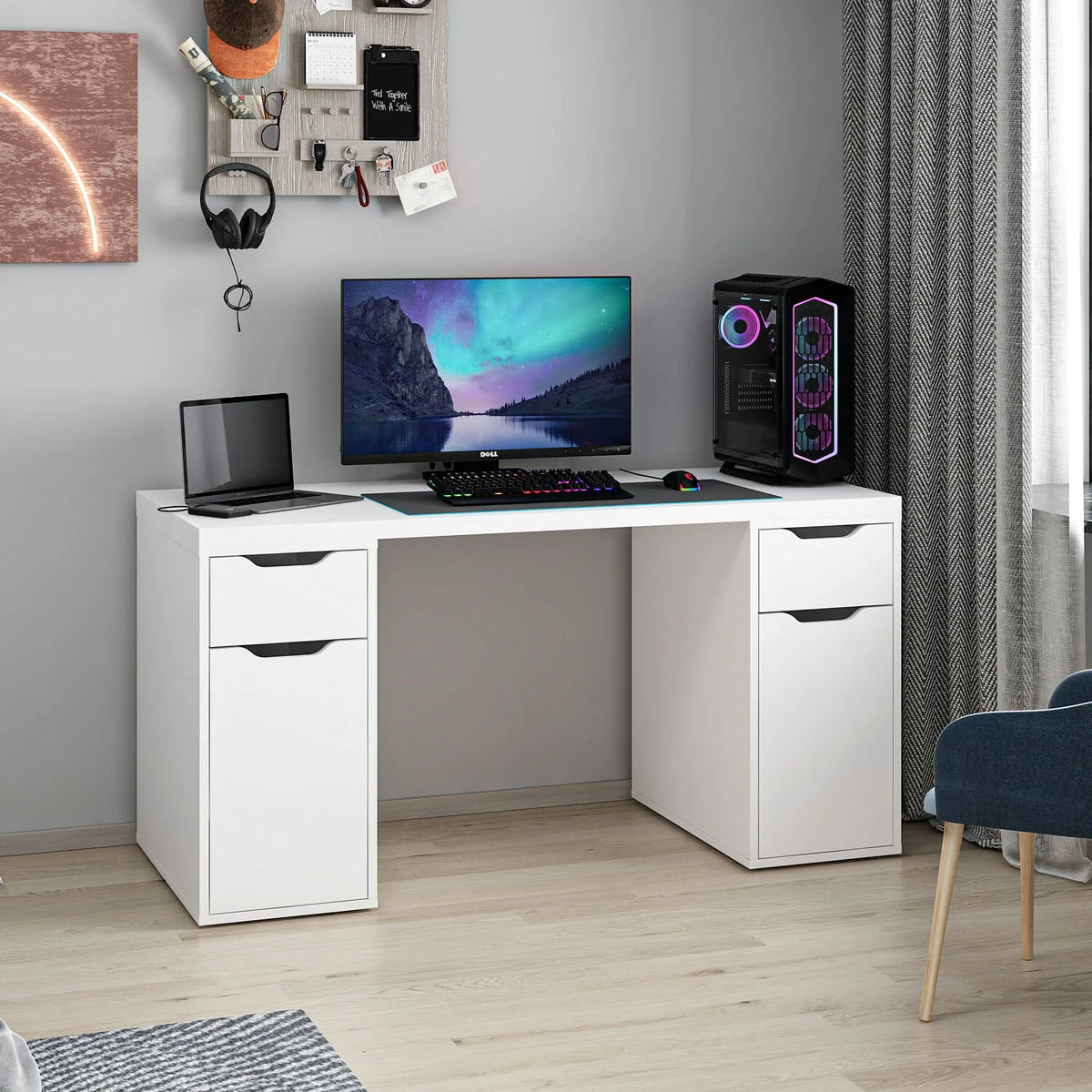 Alen 150 Cm Бюро за учене и игри с 2 чекмеджета и 2 шкафа - бяло – изображение 5