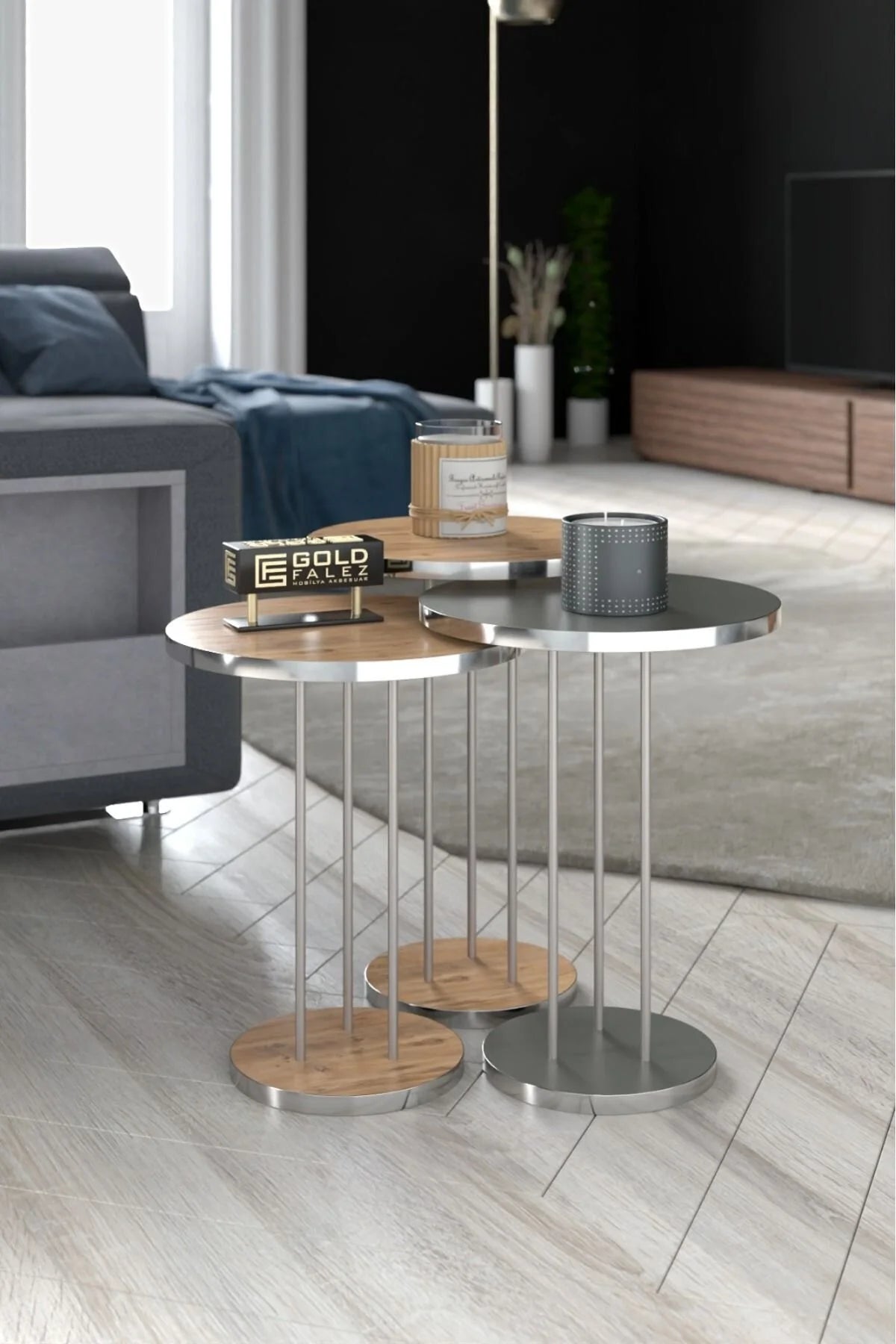 Комплект масички Silver Terra Орех-Антрацит 3 бр – görsel 2