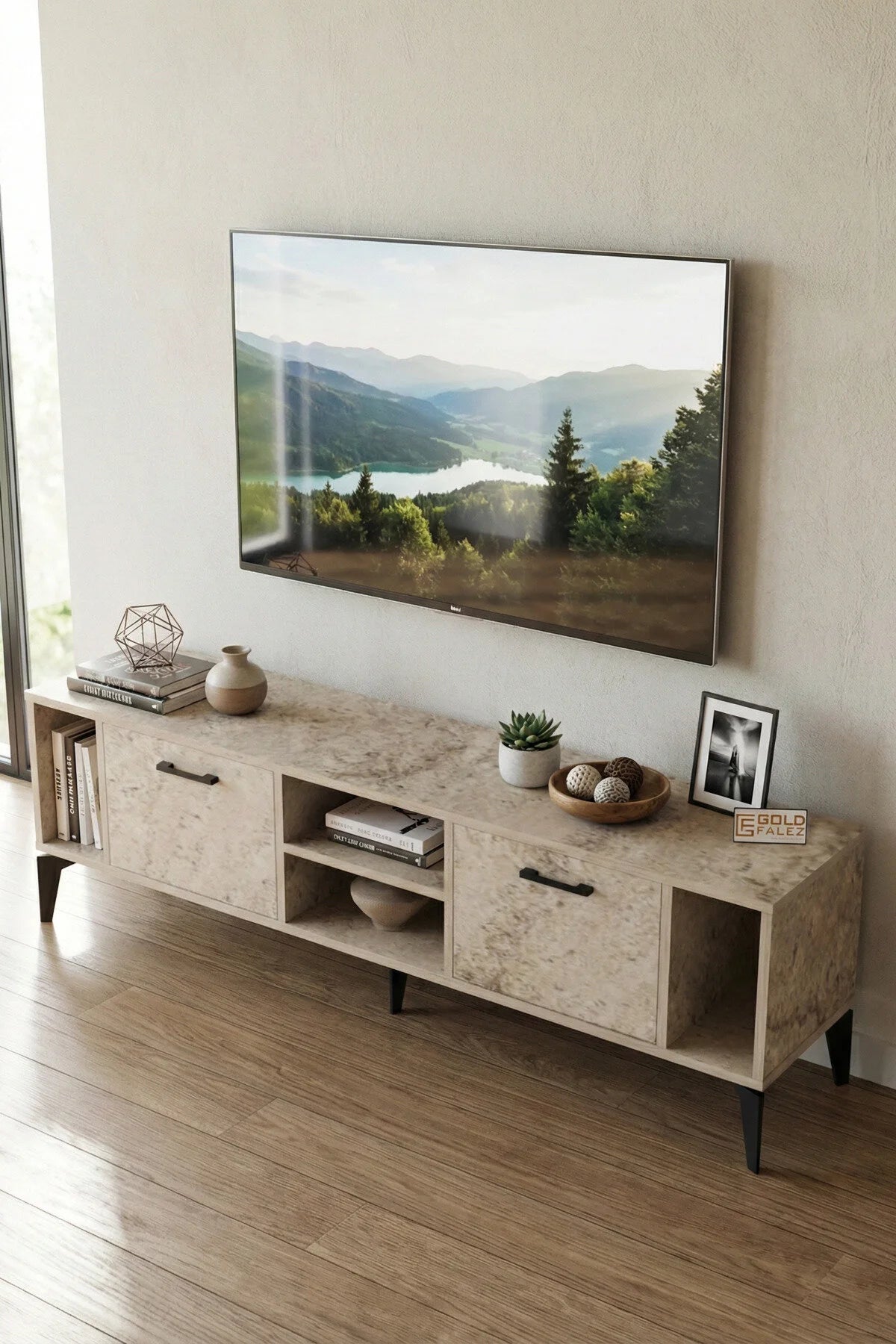 Поставка за телевизор Linya ПДЧ Екрю 160x35 cm – görsel 4