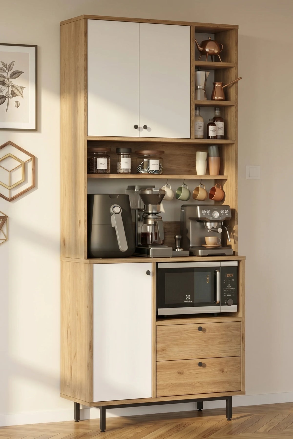 Серия Royce Coffee Corner Многофункционален шкаф Кухненски шкаф Кошница-бял – изображение 2