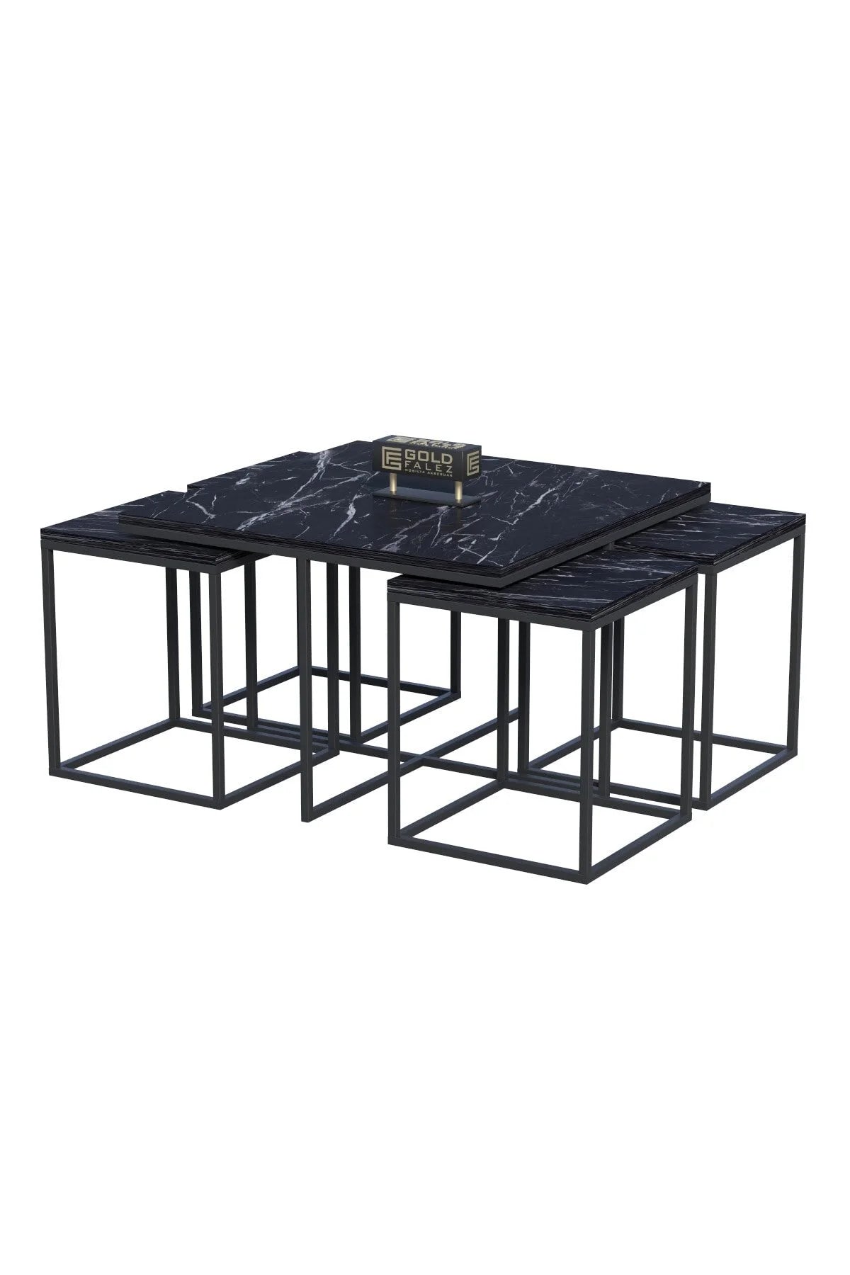 Златен комплект масичка за кафе Bendir Black от 5 части – изображение 5