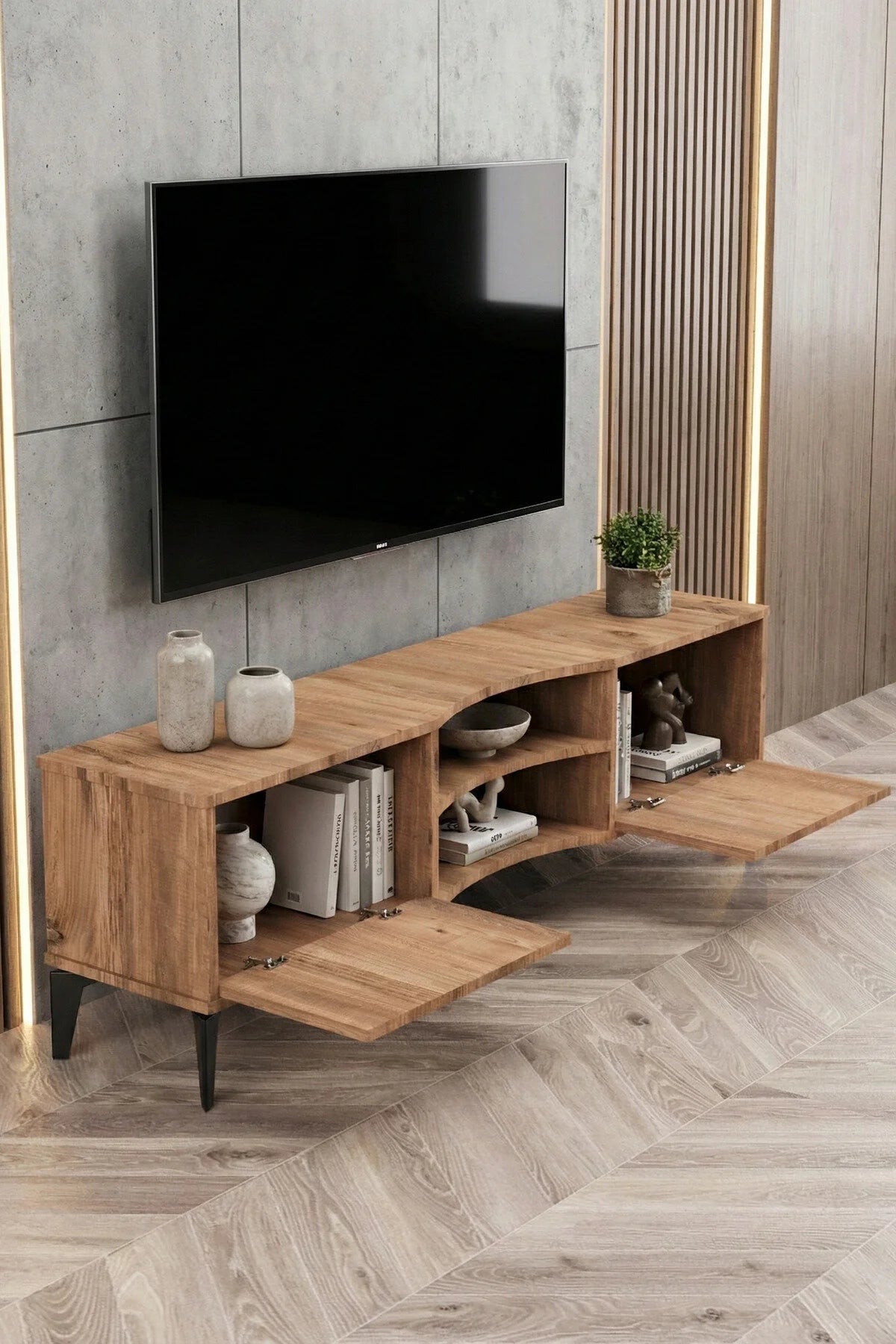Стойка за телевизор Vera ПДЧ кафява 160x35 cm – изображение 6