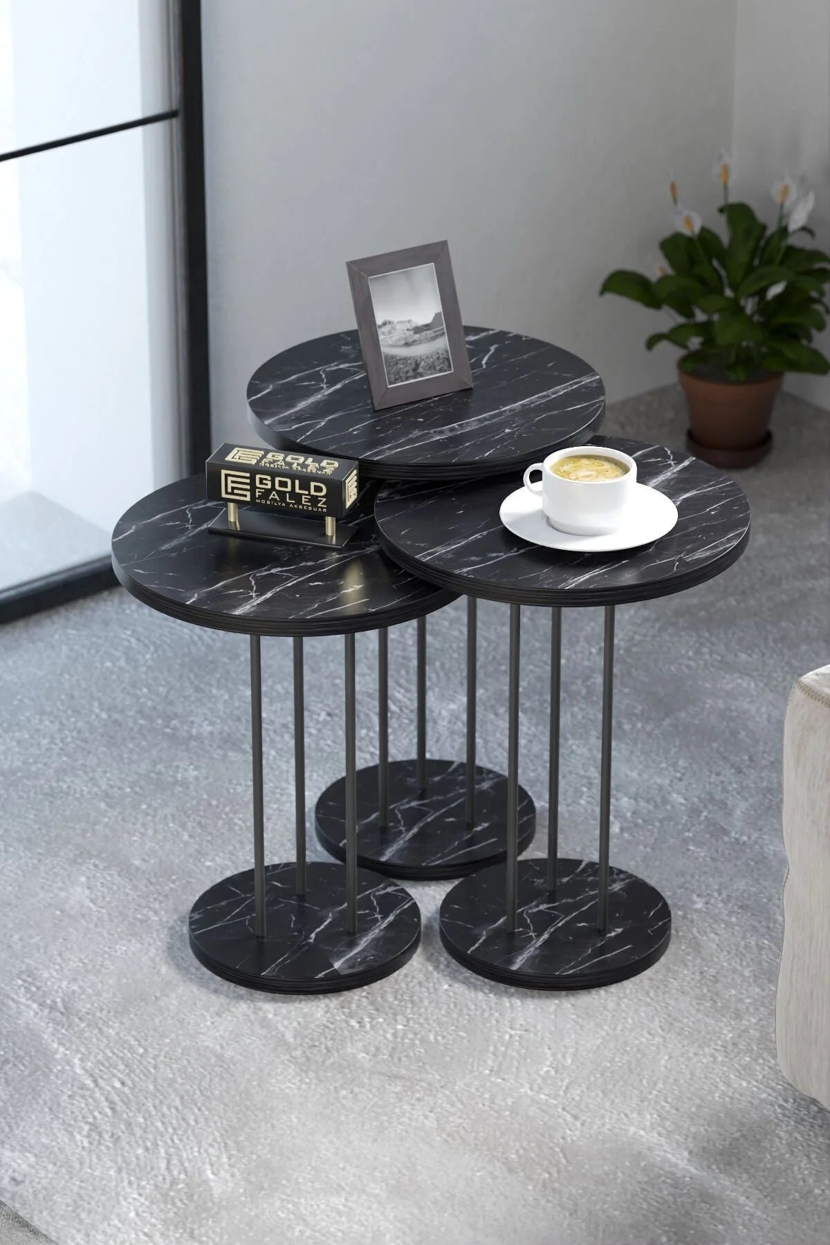 Комплект маси за кафе Black Terra Bendir Black 4 части – изображение 5