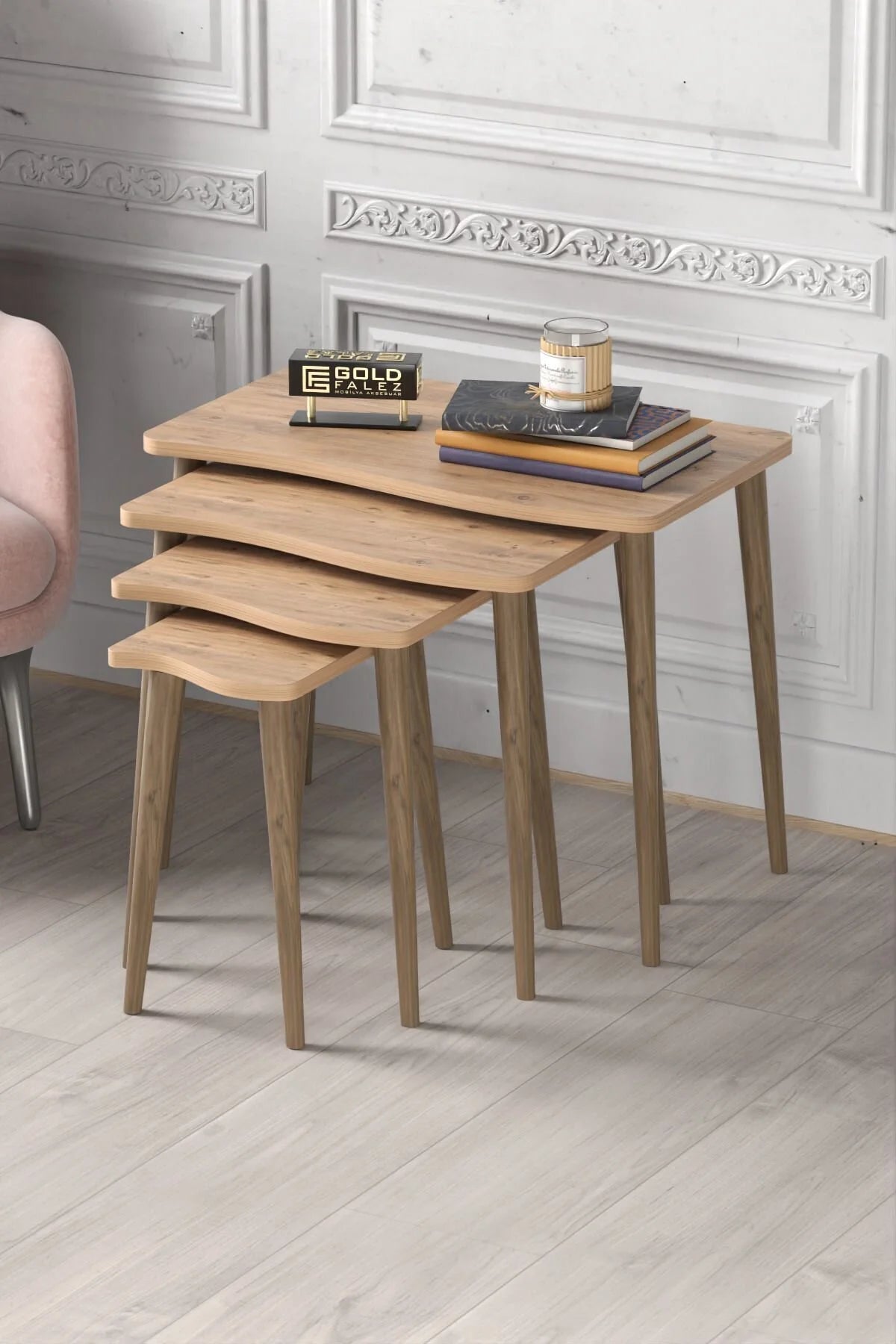 Маса за кафе Lathe Nesting Pine Brown Комплект от 4 бр – изображение 2