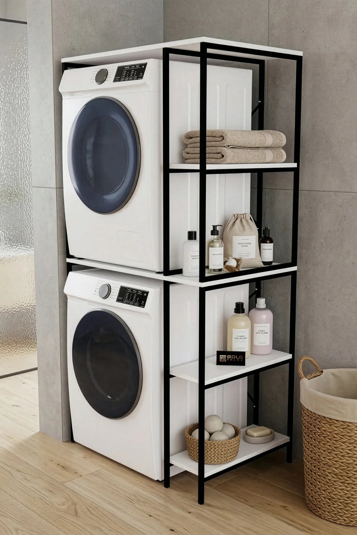 Washing Machine Cabinet Side Shelf Metal Bathroom Organizer Multi Tier 264 Black – image 3
