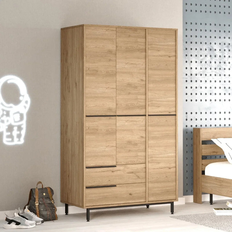 Гардероб Ocean 3 врати 2 чекмеджета Метални крака 196cm Кошница