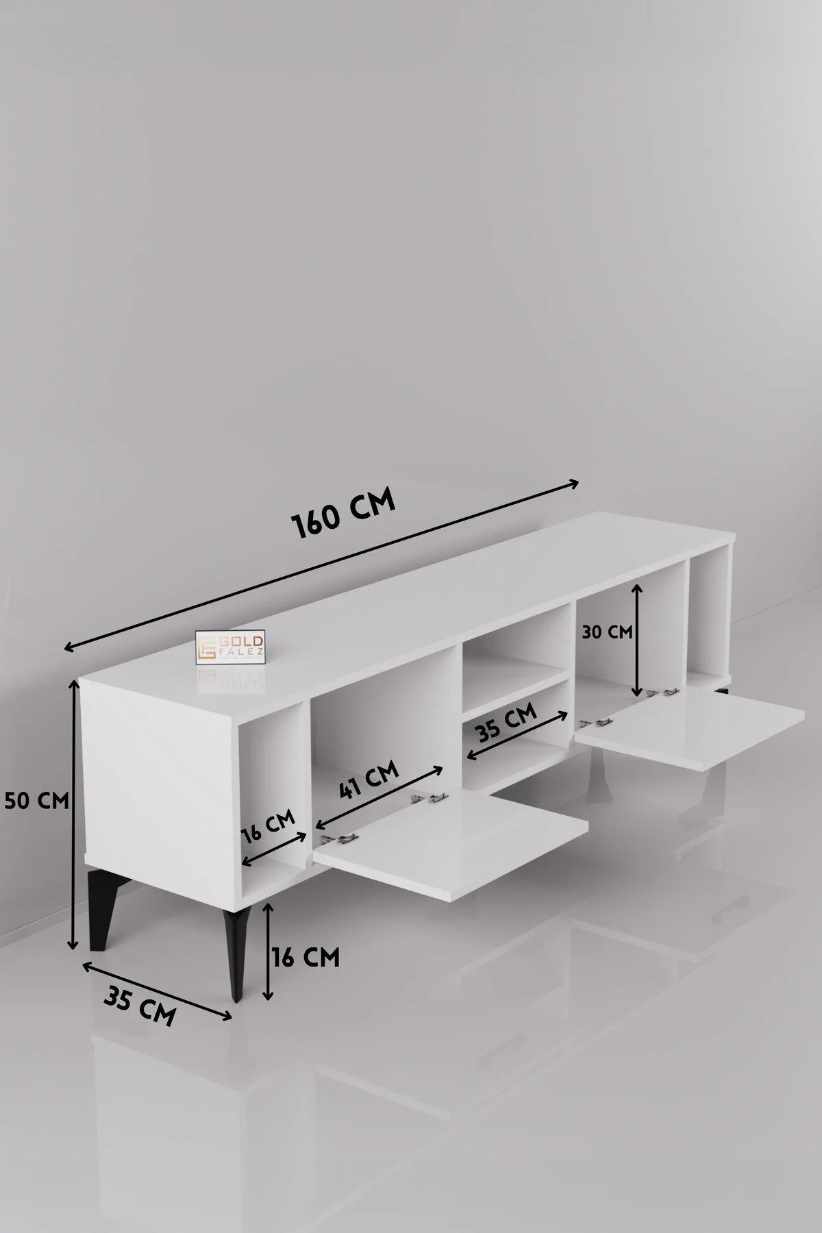 Поставка за телевизор Linya ПДЧ бяла 160x35 cm – изображение 2