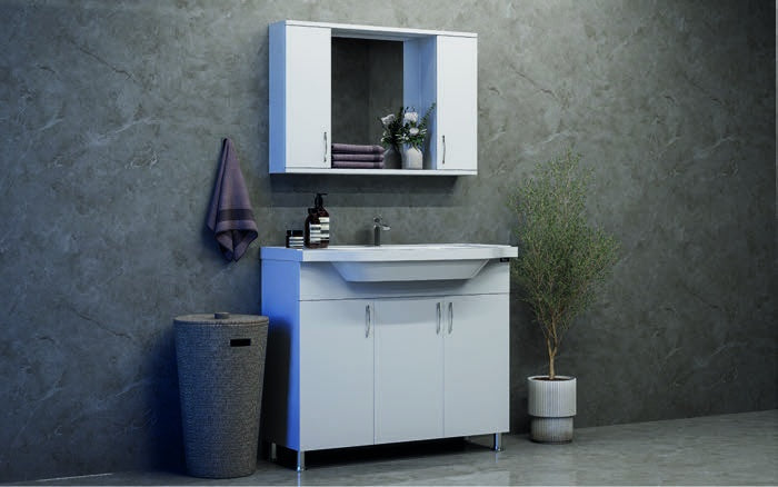 Комплект мебели за баня с крака HCR Klass (55-65 см / 80 см / 100 см) Бял – görsel 6