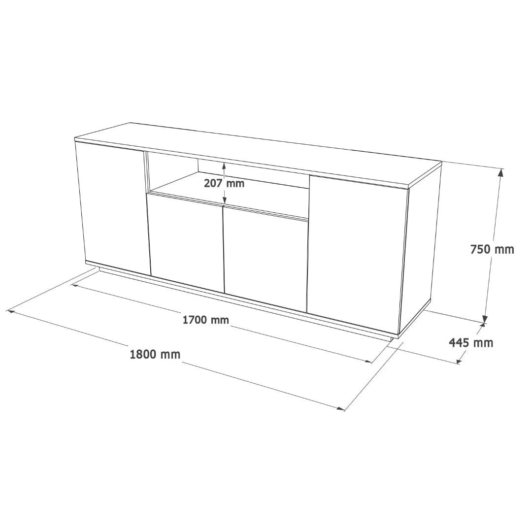 Бъдеща конзола с 4 врати и рафтове 180cm Pine-White – изображение 8